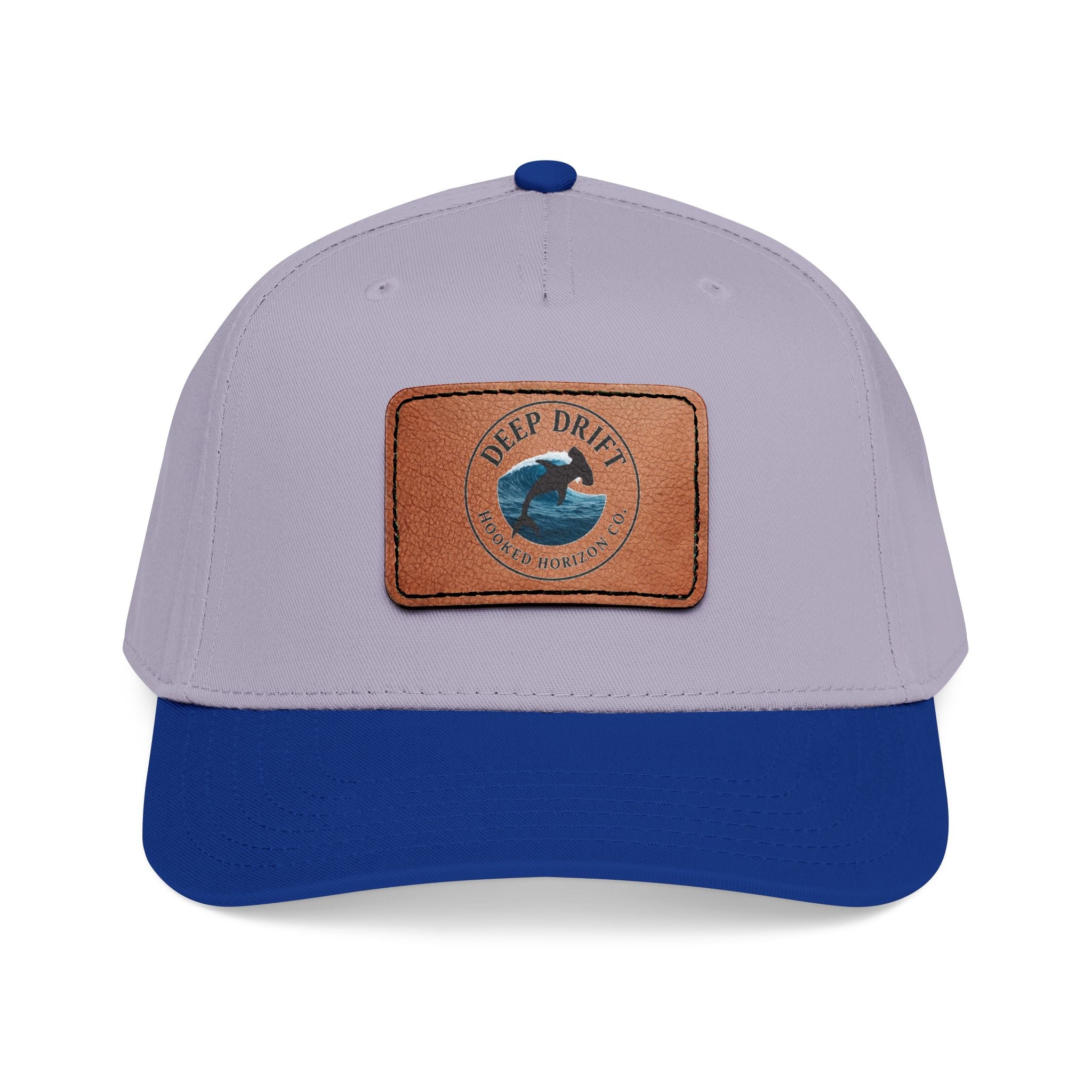 Deep Drift Leather Patch Baseball Cap — Hooked Horizon Co. Ocean Wave Logo, Multiple Color Variations