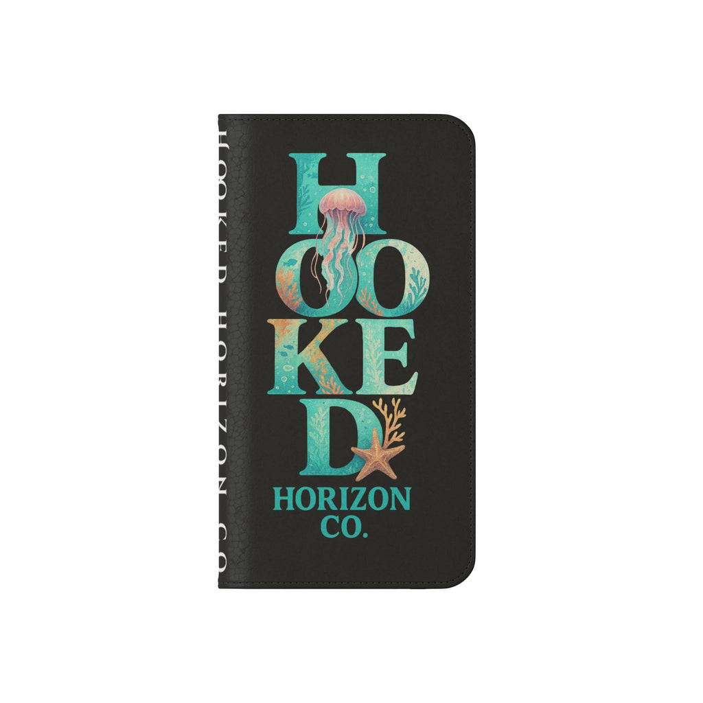 Turtle Hooked Horizon Co Flip Phone Case — Turquoise Water Pattern Wallet Cover