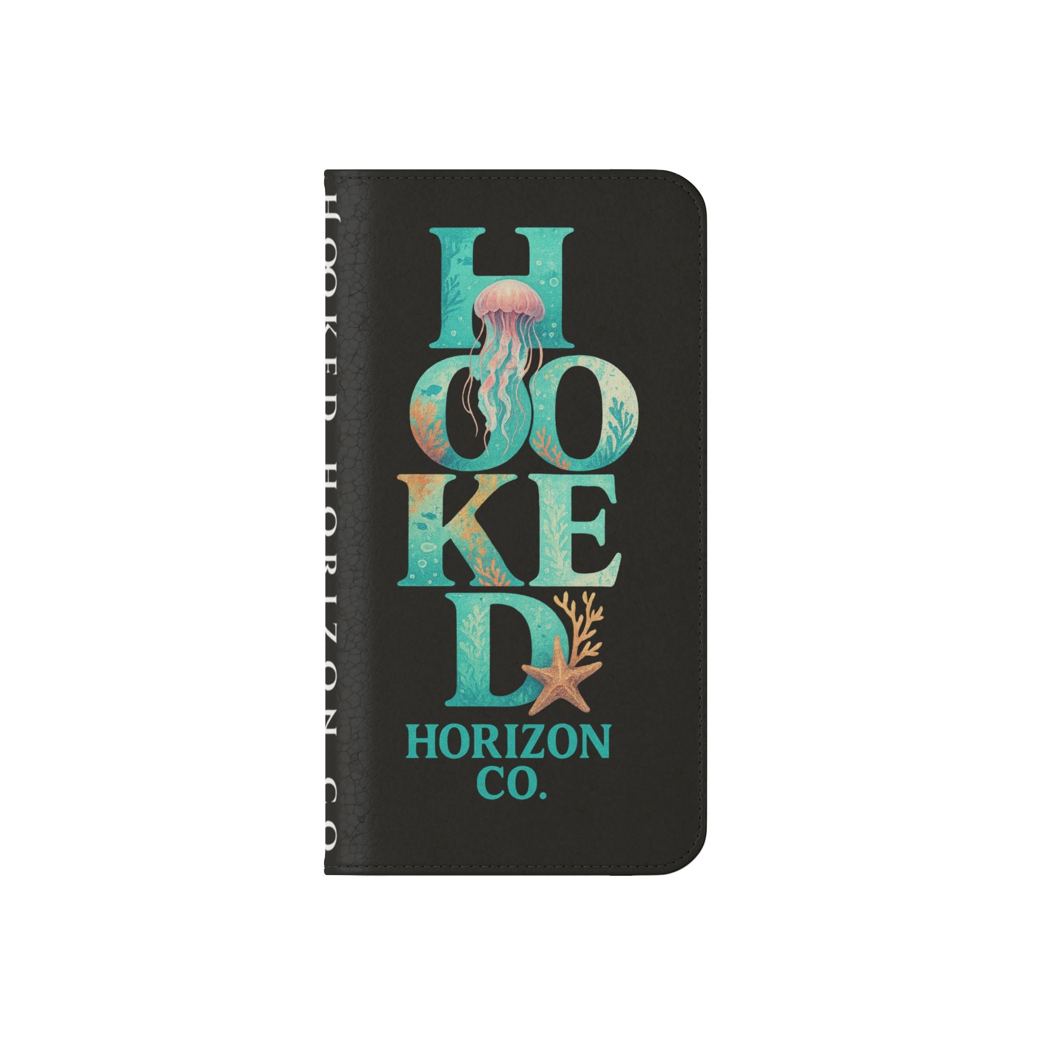 Turtle Hooked Horizon Co Flip Phone Case — Turquoise Water Pattern Wallet Cover