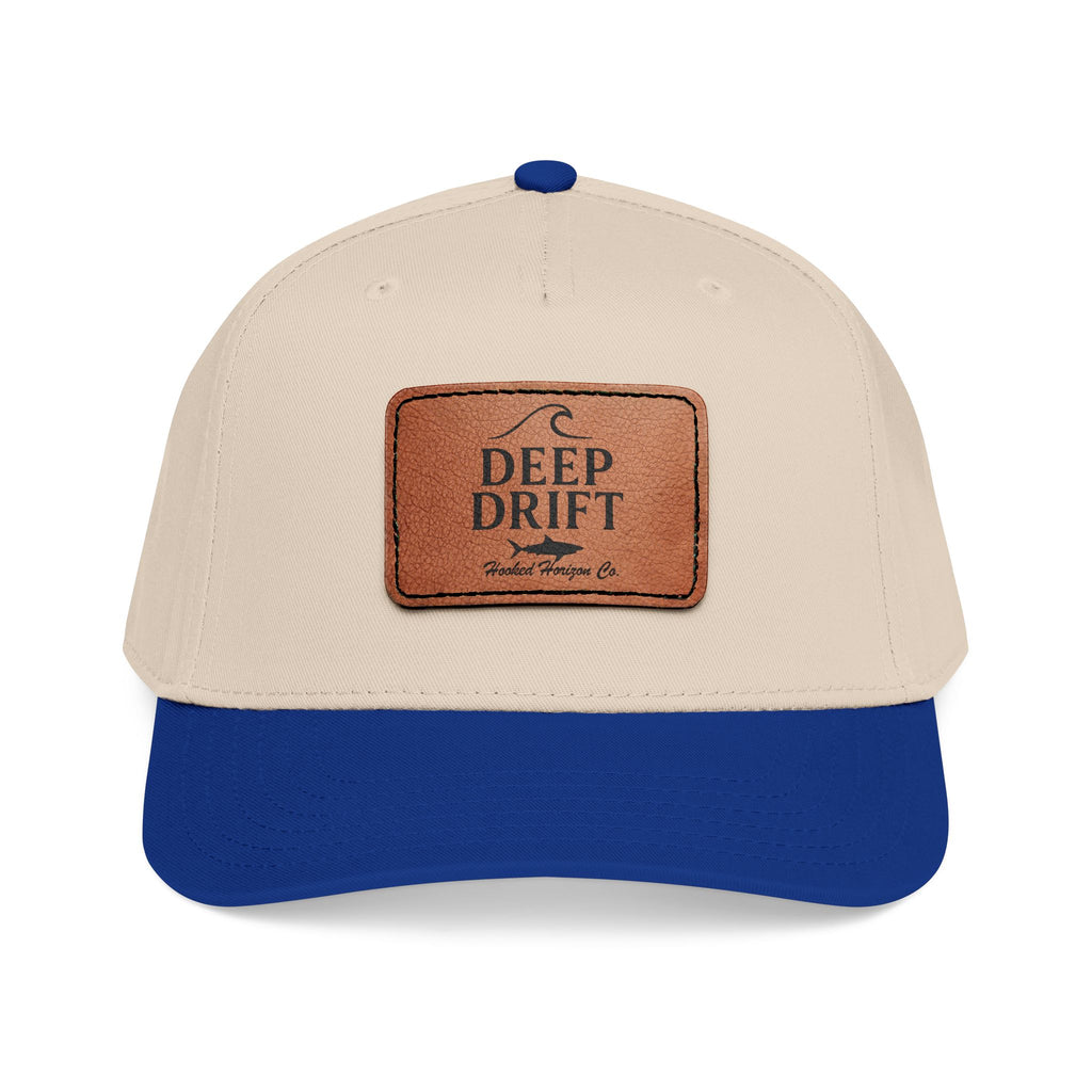 "Deep Drift" Shark Wave Leather Patch Baseball Cap — Hooked Horizon Co. Ocean Wave Logo, Multiple Color Variations