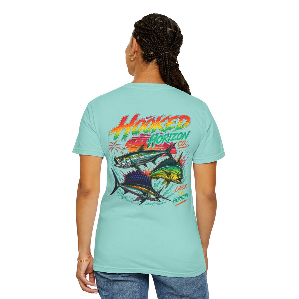 Retro 80s Tripple Fish Fishing Tee — Hooked Horizon Co.  Angler Gifts Ocean Lover Gifts