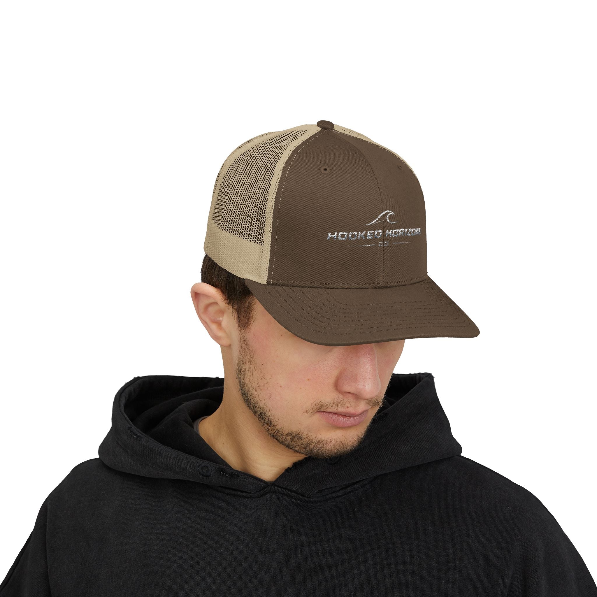 Wave Hooked Horizon Trucker Cap — Embroidered Fishing Snapback