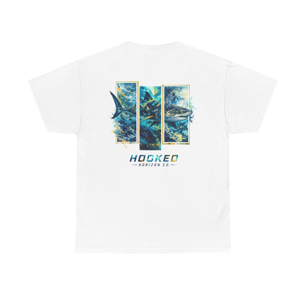 Bull Shark Hooked Horizon Co Tee—Ocean Graphic Tee — "Beloved" Ray Design