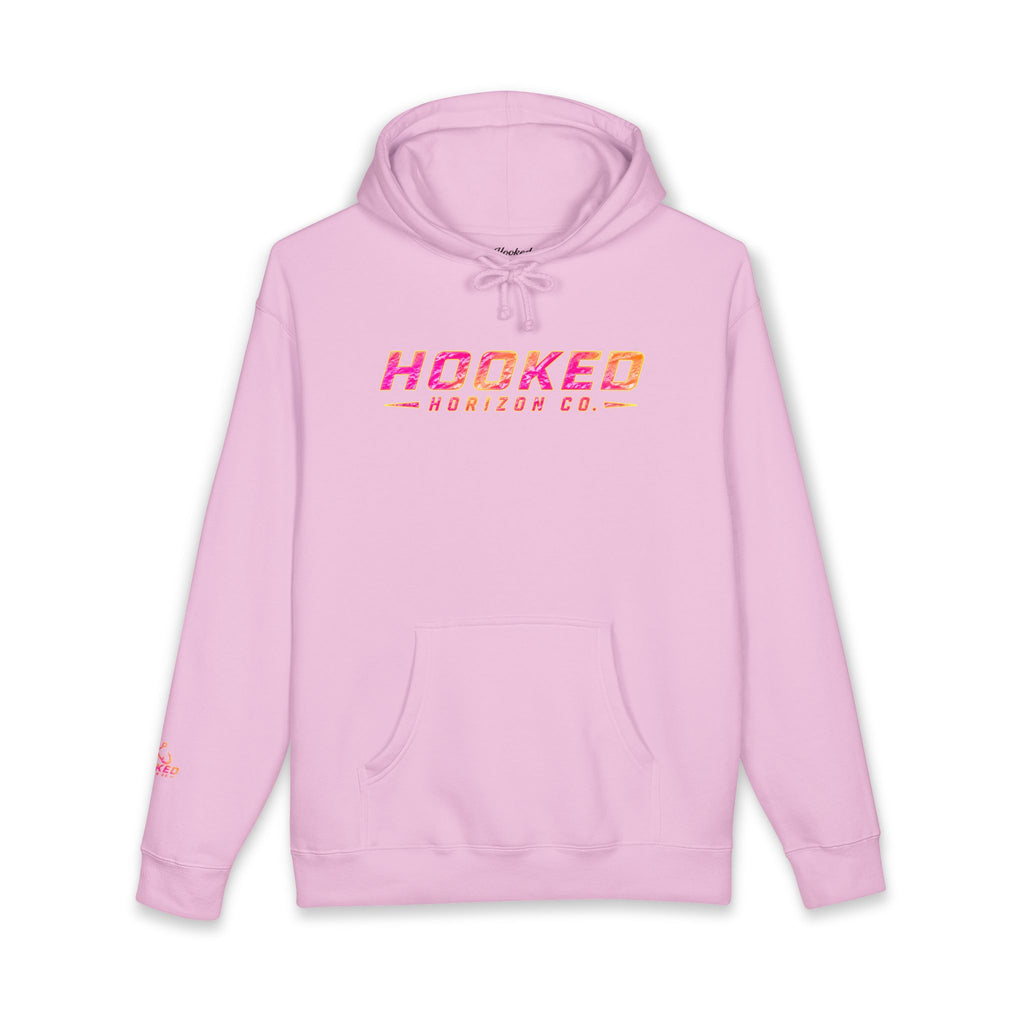 Hot Pink & Peach Hooked Horizon Co. — Fishing Back Graphic Hoodie, Multiple Color Variations