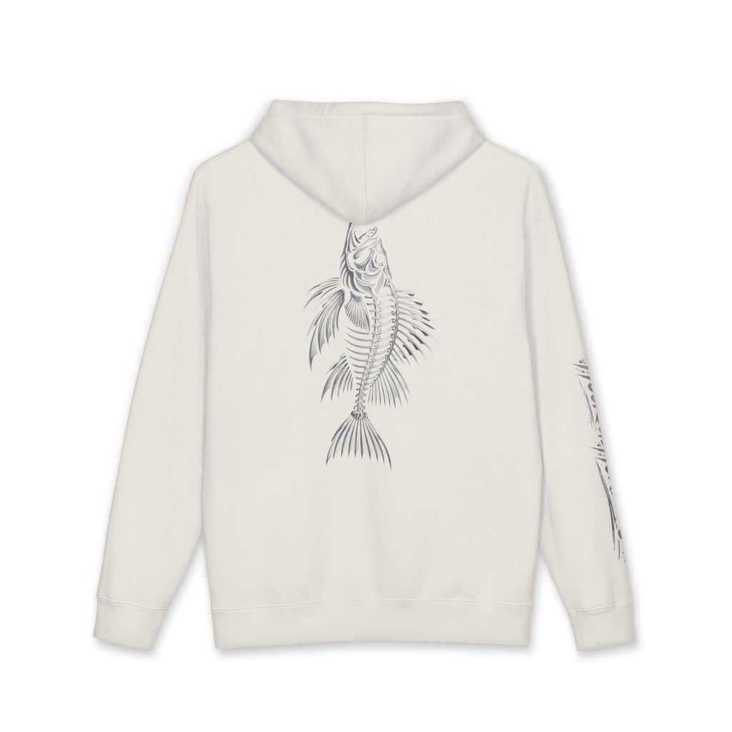 Lion Fish Skeleton Hoodie Hooked Horizon Co. — Minimal Skeletal Fish Back Graphic Hoodie, Multiple Color Variations