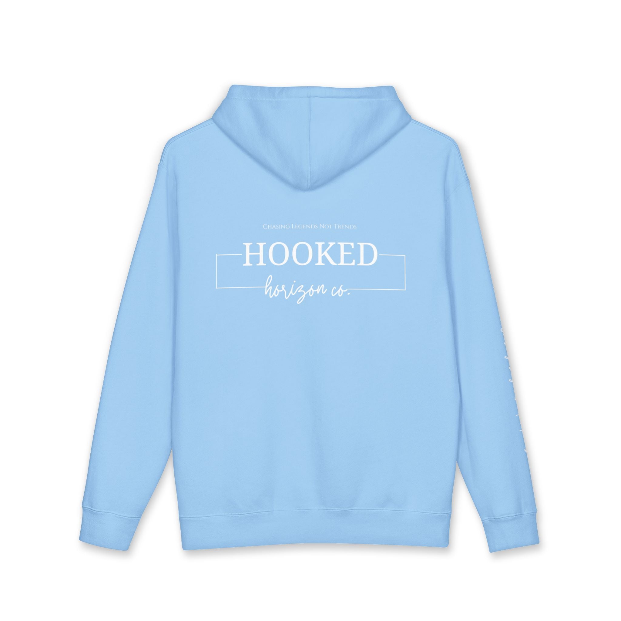 Chasing Legends Not Trends Hoodie Hooked Horizon Co. — Minimal Fishing Back Graphic Hoodie, Multiple Color Variations