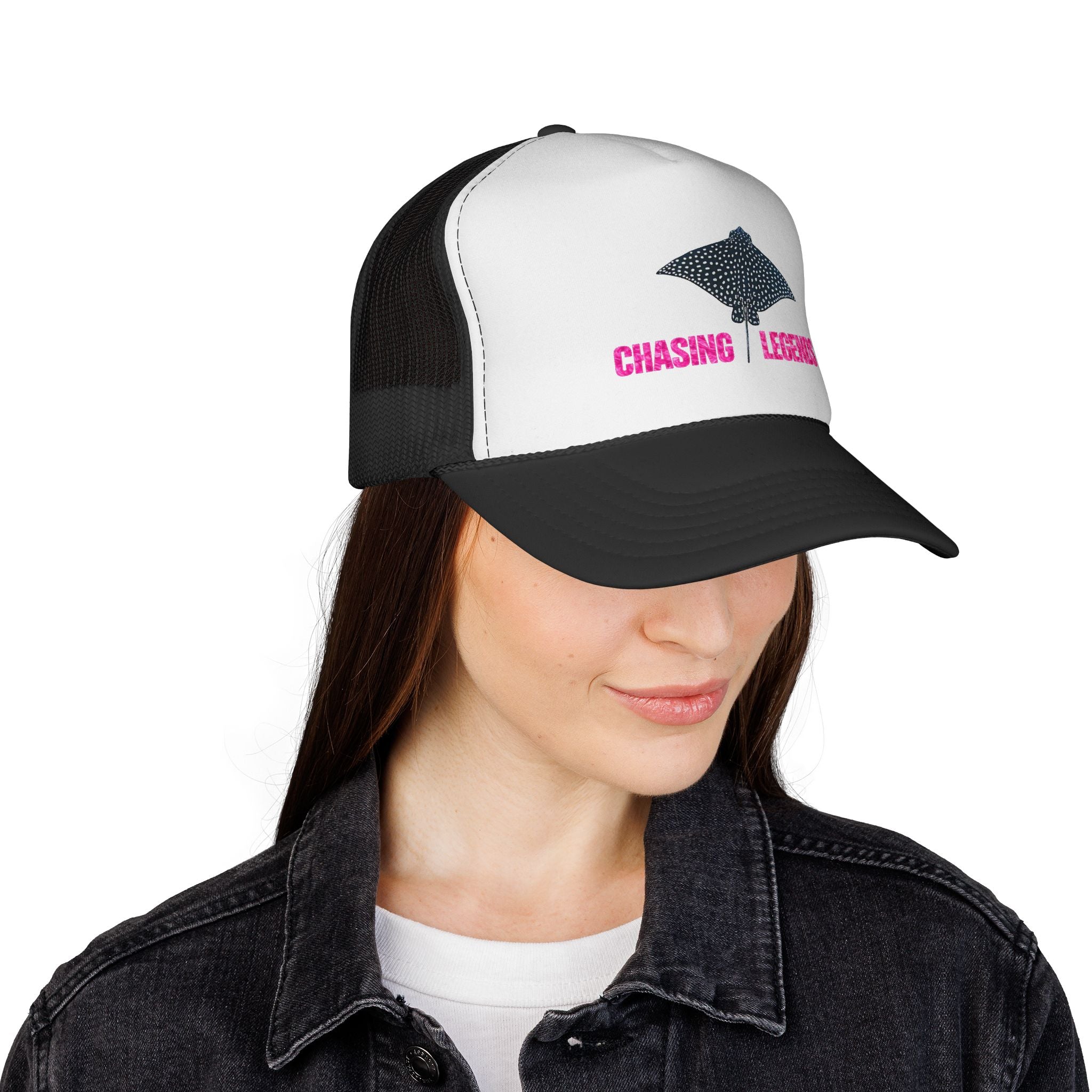 Spotted Ray Neon Pink Chasing Legends Trucker Cap — Fishing & Beach Hat