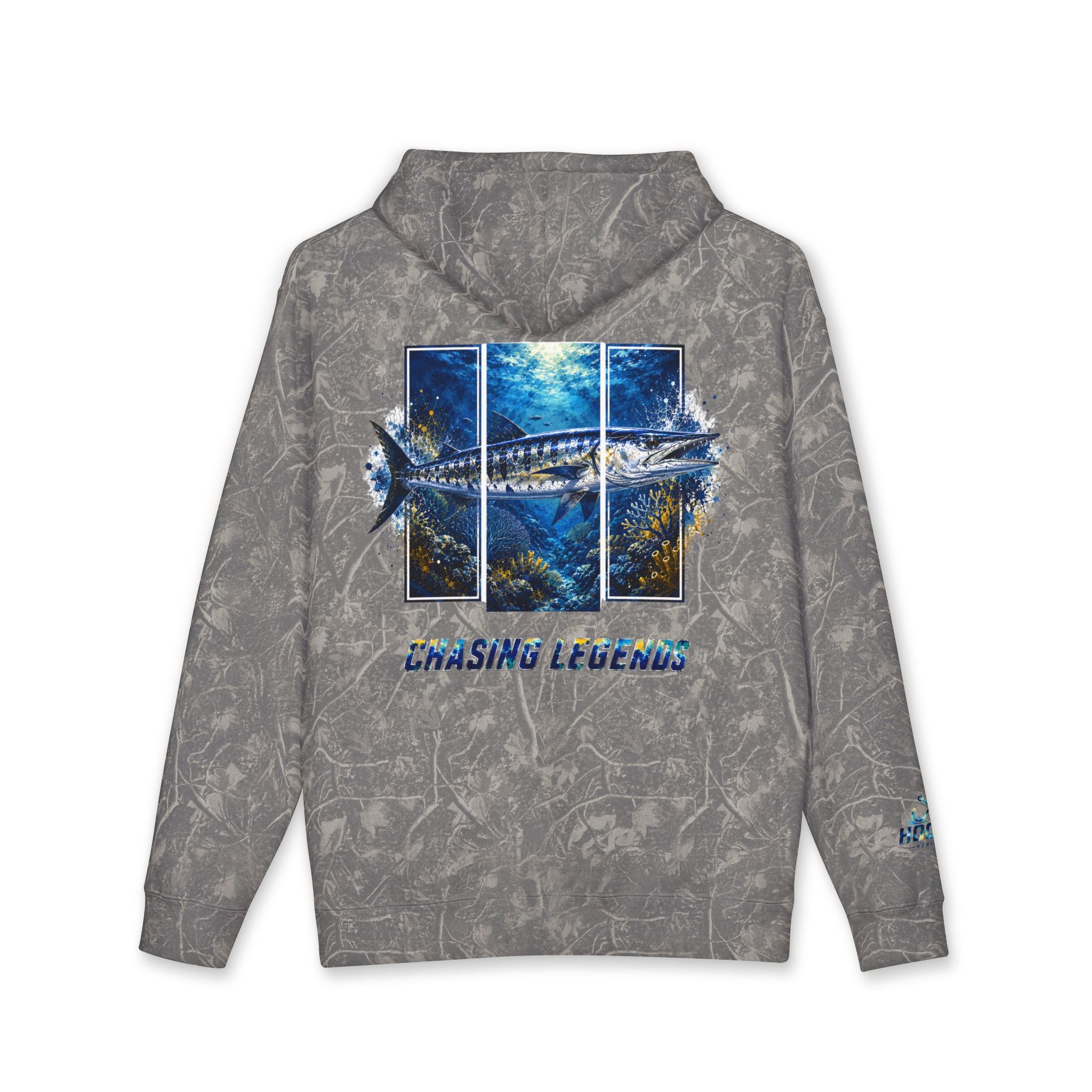 Barracuda Hoodie Hooked Horizon Co. — Fishing Back Graphic Hoodie, Multiple Color Variations