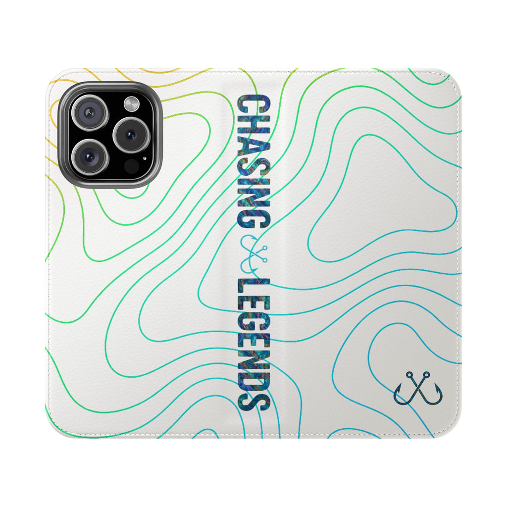 Ocean Topography Waves Flip Phone Case — Turquoise Water Pattern Wallet Cover