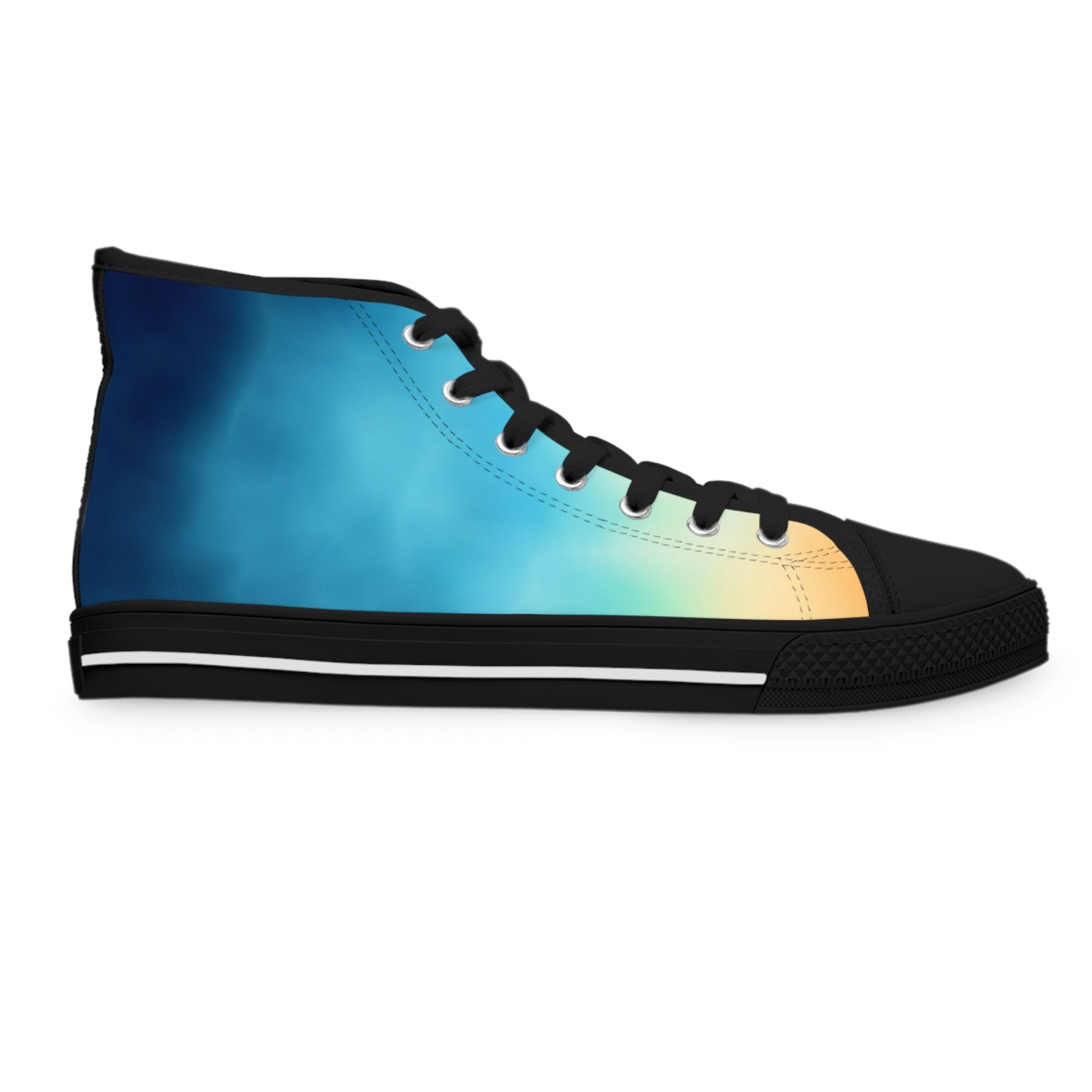 Blue Ombre Vibrant Gradient High Top Sneakers for Women, Trendy Footwear, Casual Style, Colorful Sneakers, Perfect for Spring, Summer Fashion