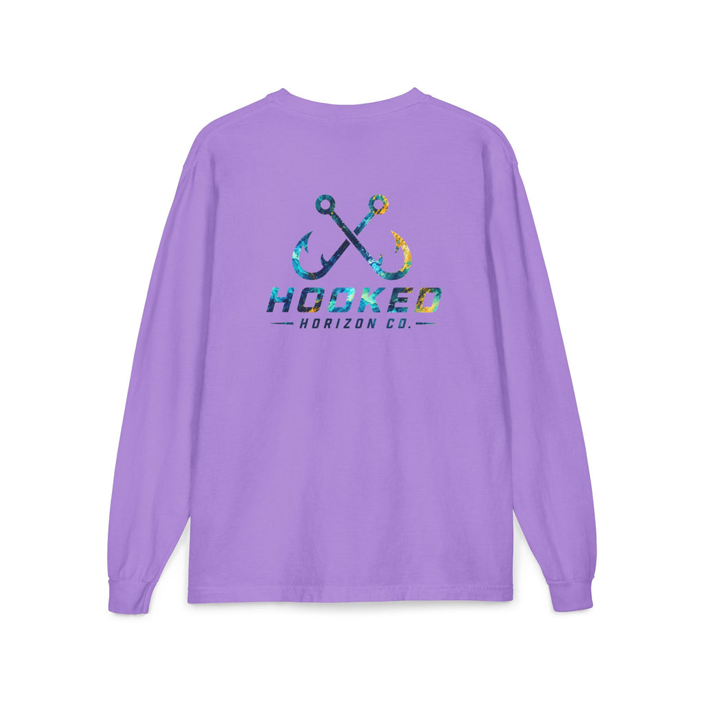 Blue & Gold Hooked Horizon Co.  Classic Logo Unisex Long Sleeve Pocket T-Shirt
