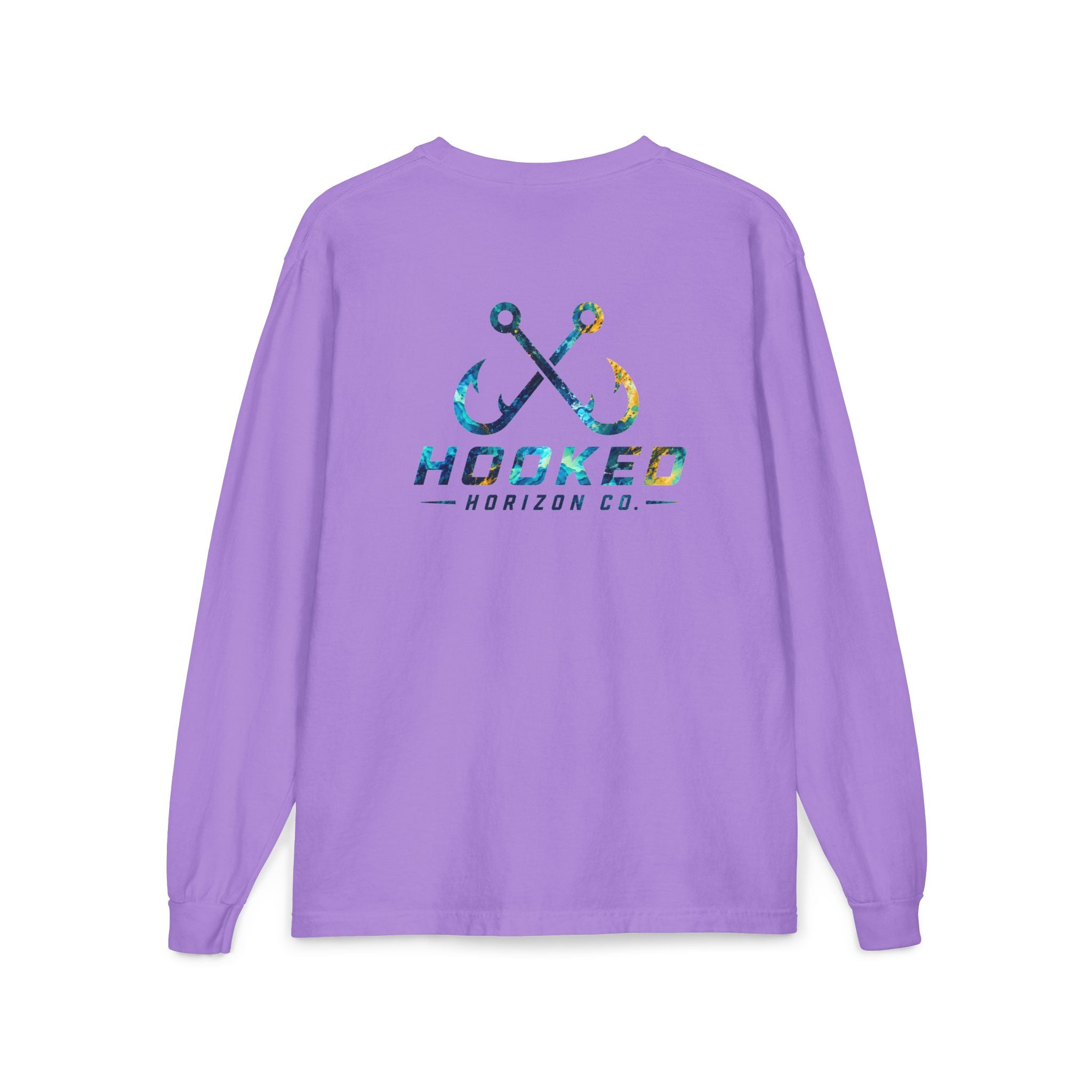 Blue & Gold Hooked Horizon Co.  Classic Logo Unisex Long Sleeve Pocket T-Shirt