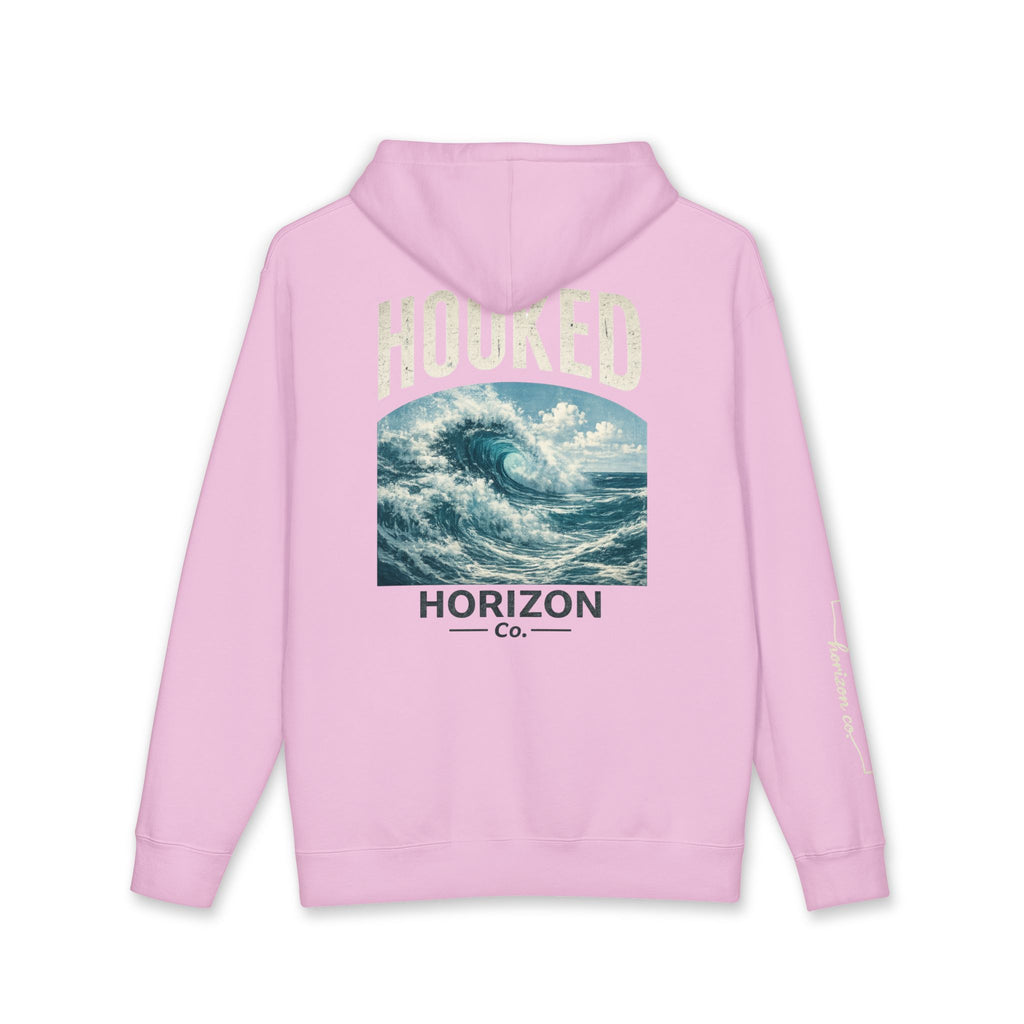 Wave Hoodie Hooked Horizon Co. — Minimal Fishing Back Graphic Hoodie, Multiple Color Variations