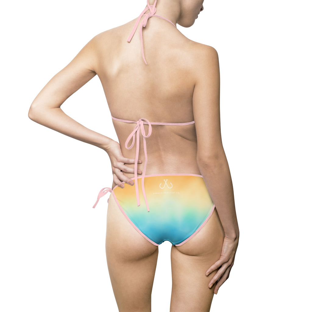 Orange To Blue Ombre Bikini –  Hooked Horizon Co. Swimsuit, Summer Beachwear, Swimwear for Vacations, Pool Parties, Tropical Getaways, Custom Strap Colors – Multiple Variations