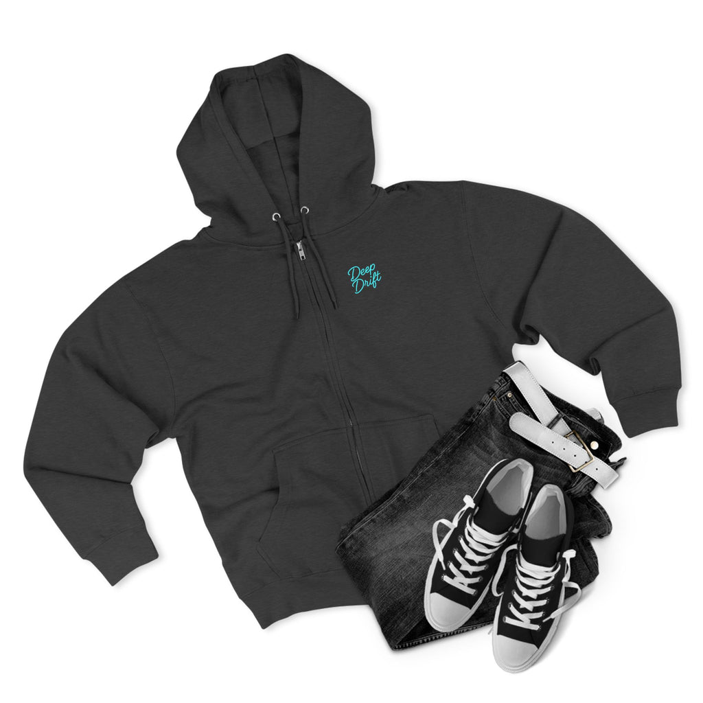 Wave & Sun Deep Drift– "Hooked By The Sea" Hooked Horizon Co. Unisex Zip Hoodie for Ocean Lovers, Nautical Fashion, Cool Weather Gear, Everyday Comfort, Perfect Gift