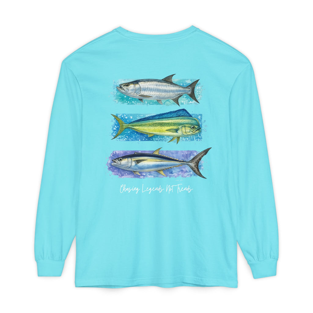 Chasing Legends Tarpon, Mahi Mahi, TunaSaltwater Fish Long Sleeve Tee — Hooked Horizon Co. Graphic Shirt