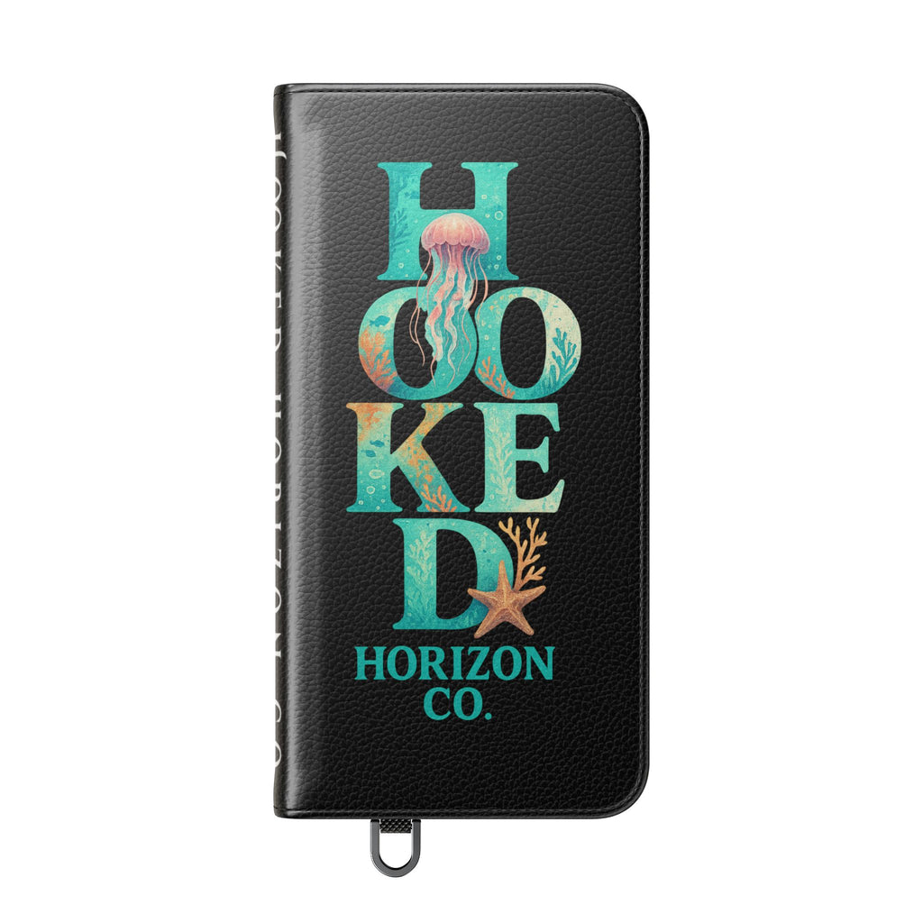 Turtle Hooked Horizon Co Flip Phone Case — Turquoise Water Pattern Wallet Cover