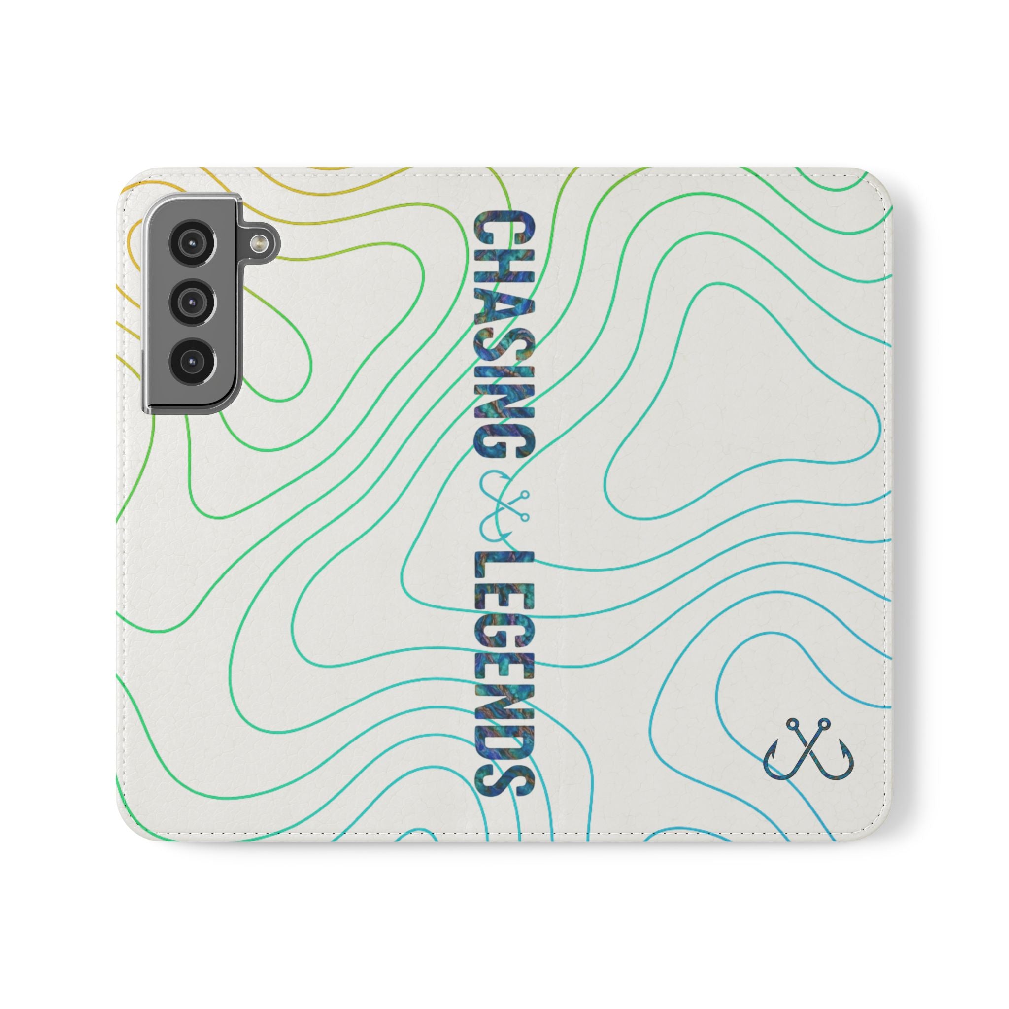 Ocean Topography Waves Flip Phone Case — Turquoise Water Pattern Wallet Cover