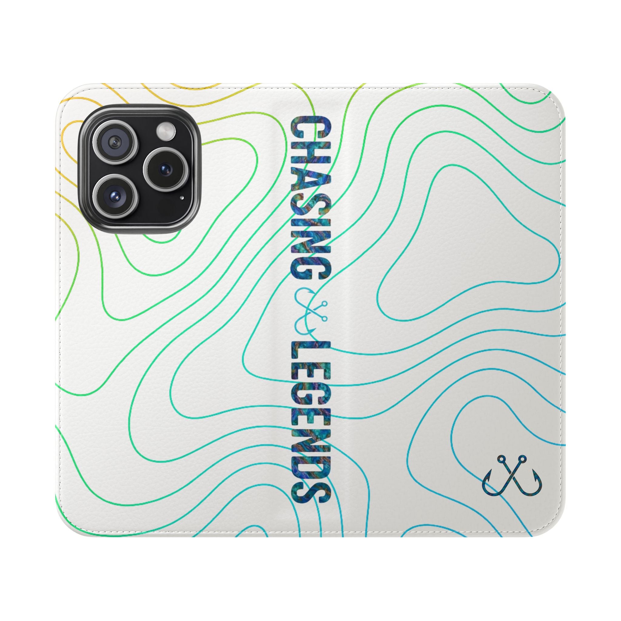 Ocean Topography Waves Flip Phone Case — Turquoise Water Pattern Wallet Cover