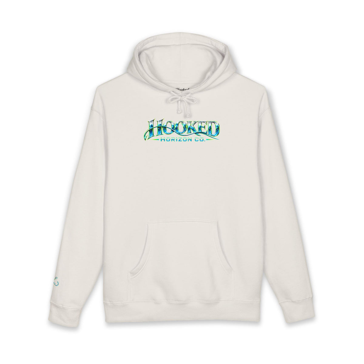 Barracuda Like Green Logo Hoodie—Hooked Horizon Co. — Fishing Back Graphic Hoodie, Multiple Color Variations