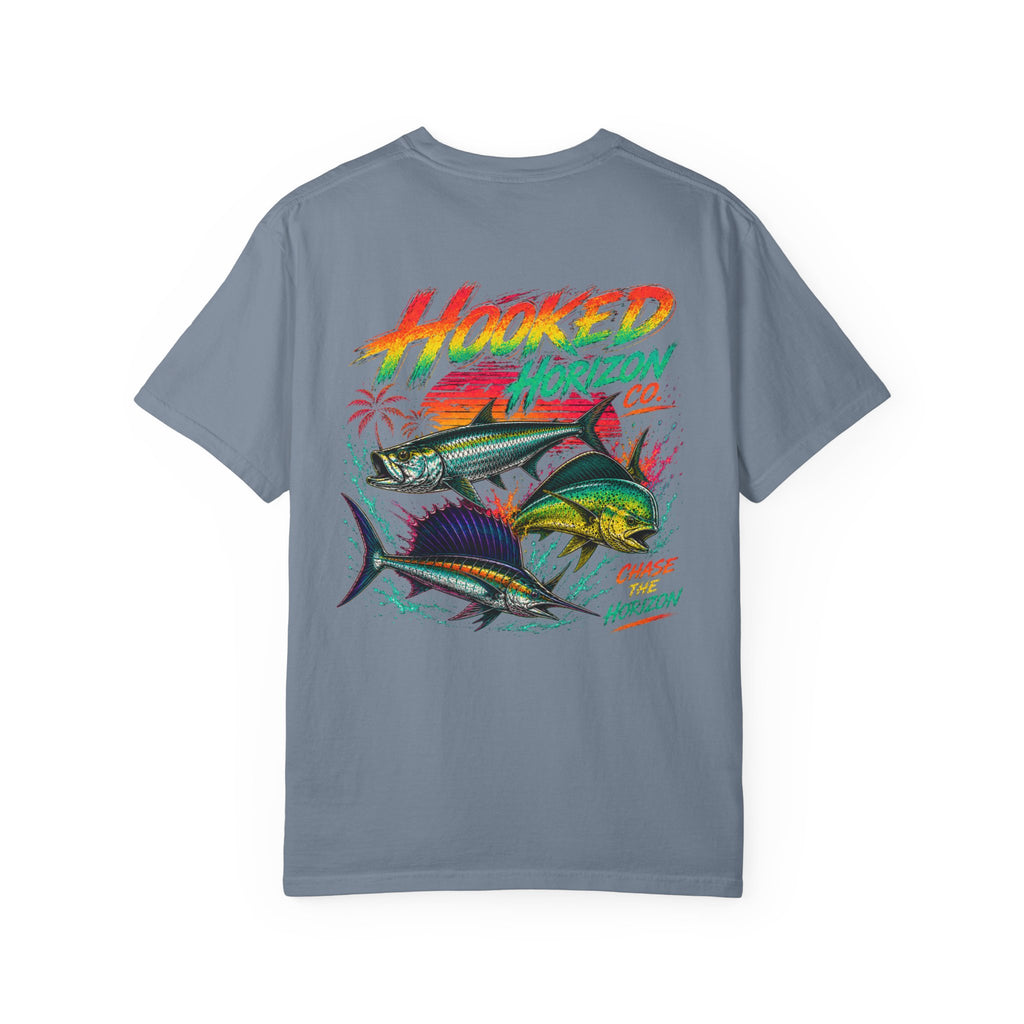 Retro 80s Tripple Fish Fishing Tee — Hooked Horizon Co.  Angler Gifts Ocean Lover Gifts