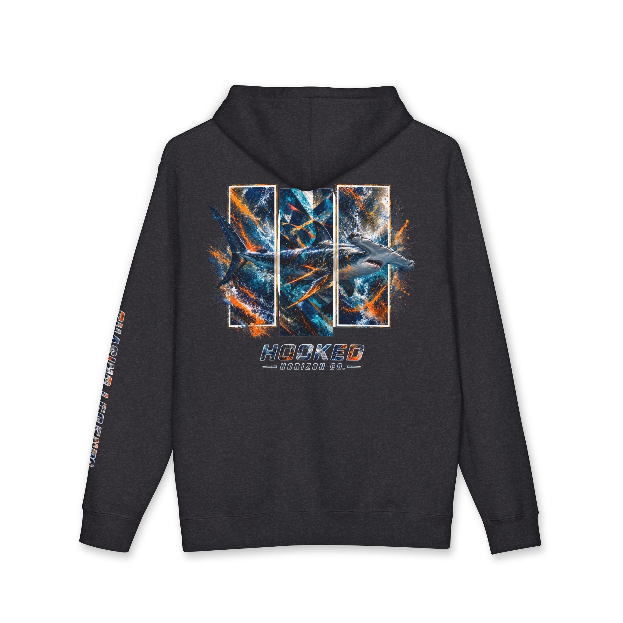 Hammer Head Hoodie Hooked Horizon Co. — Fishing Back Graphic Hoodie, Multiple Color Variations