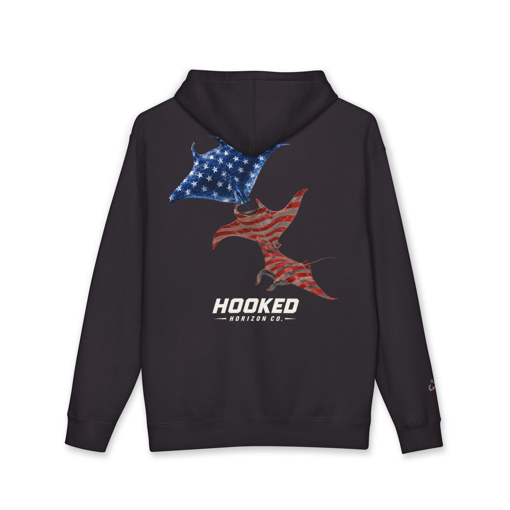 USA Manta Ray Hoodie Hooked Horizon Co. — Fishing Back Graphic Hoodie, Multiple Color Variations