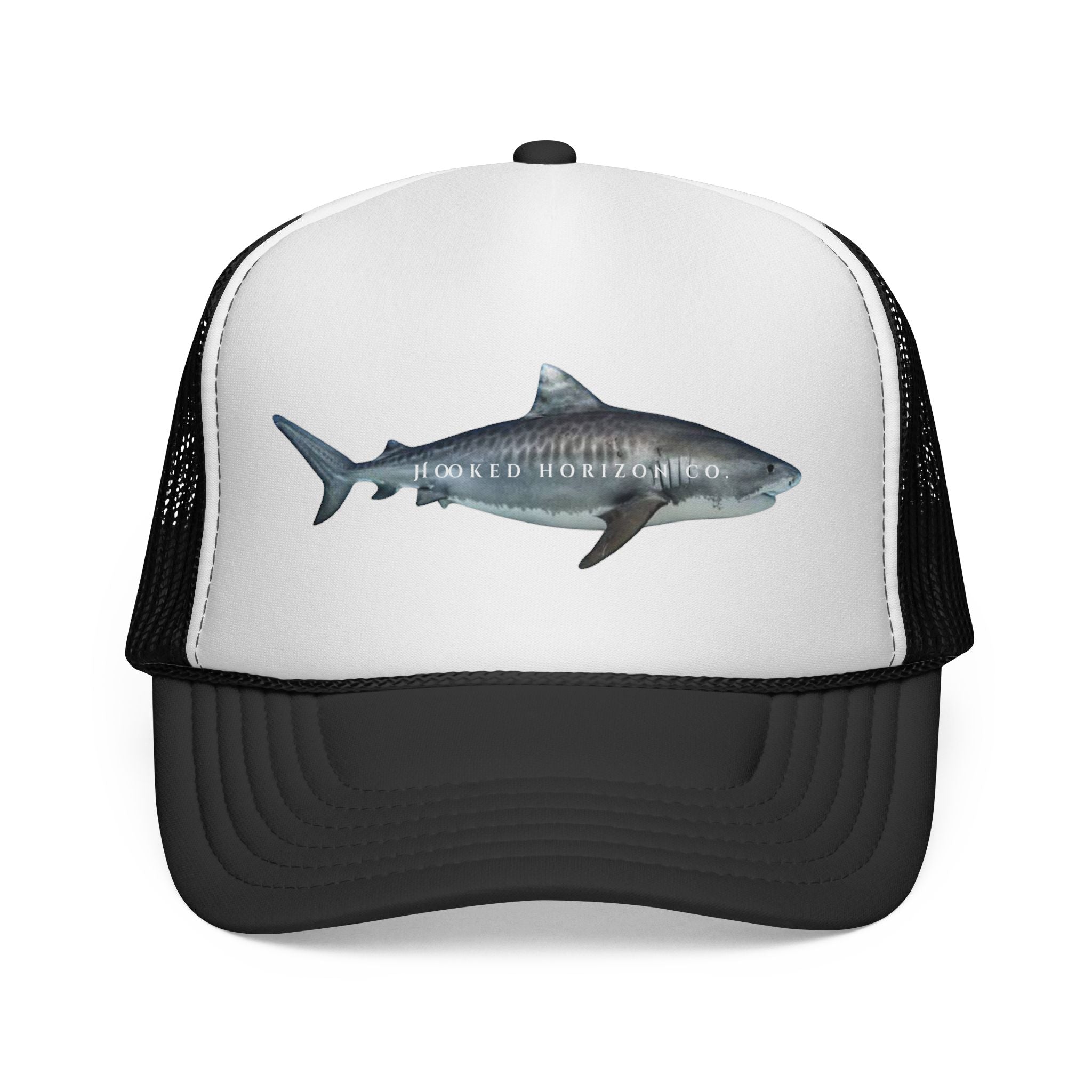 Tiger Shark Trucker Cap — 'Chasing Legends' Fishing Hooks Logo