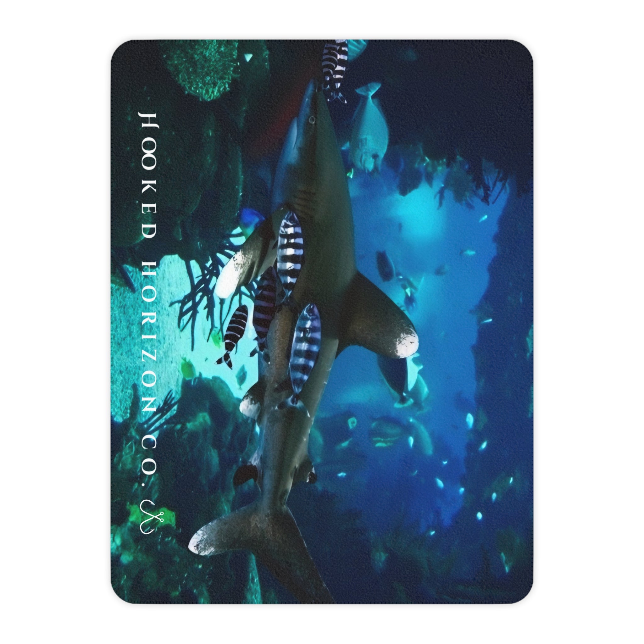 White Tip Shark Deep Drift— Hooked Horizon Co. Sherpa Blanket, Coastal Ocean Photography Throw