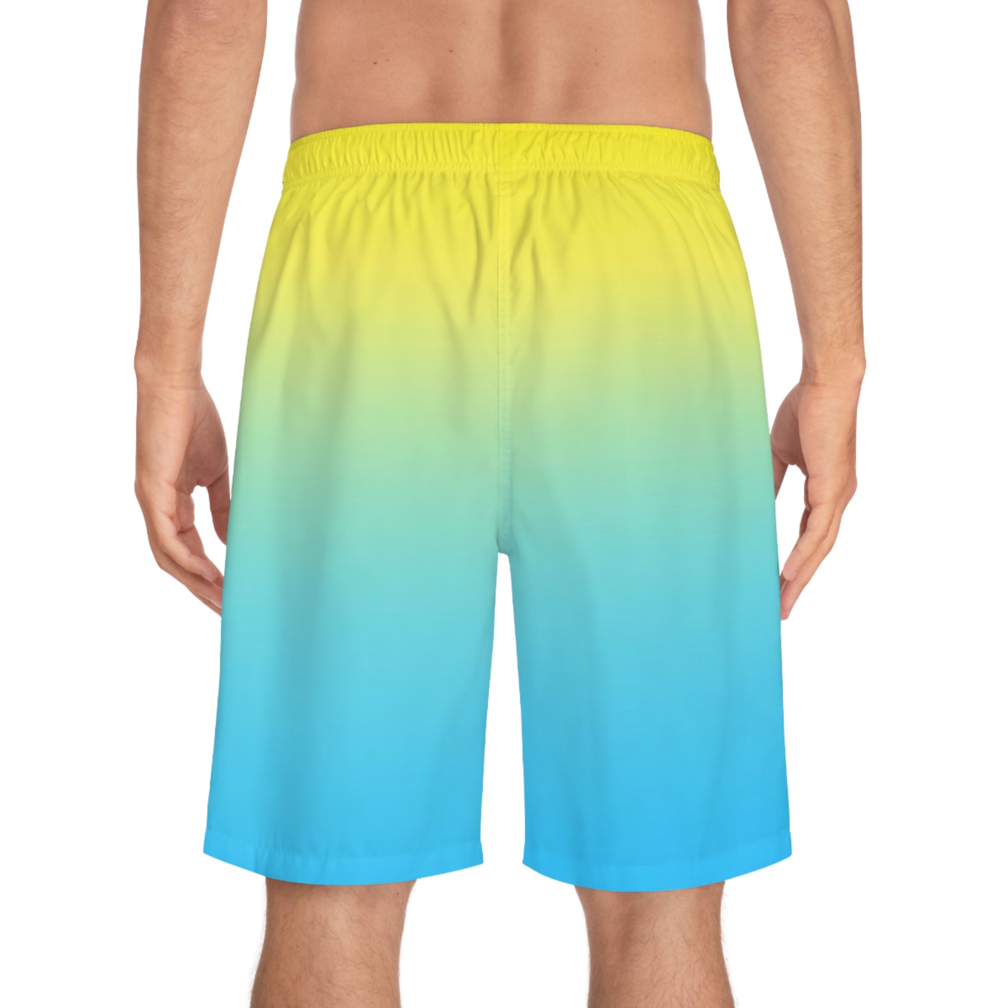 Blue To Yellow Ombre Men's Ocean-Inspired Board Shorts, Swimwear for Beach Days, Summer Vacations, Pool Parties, Surfing Attire, Water Sports