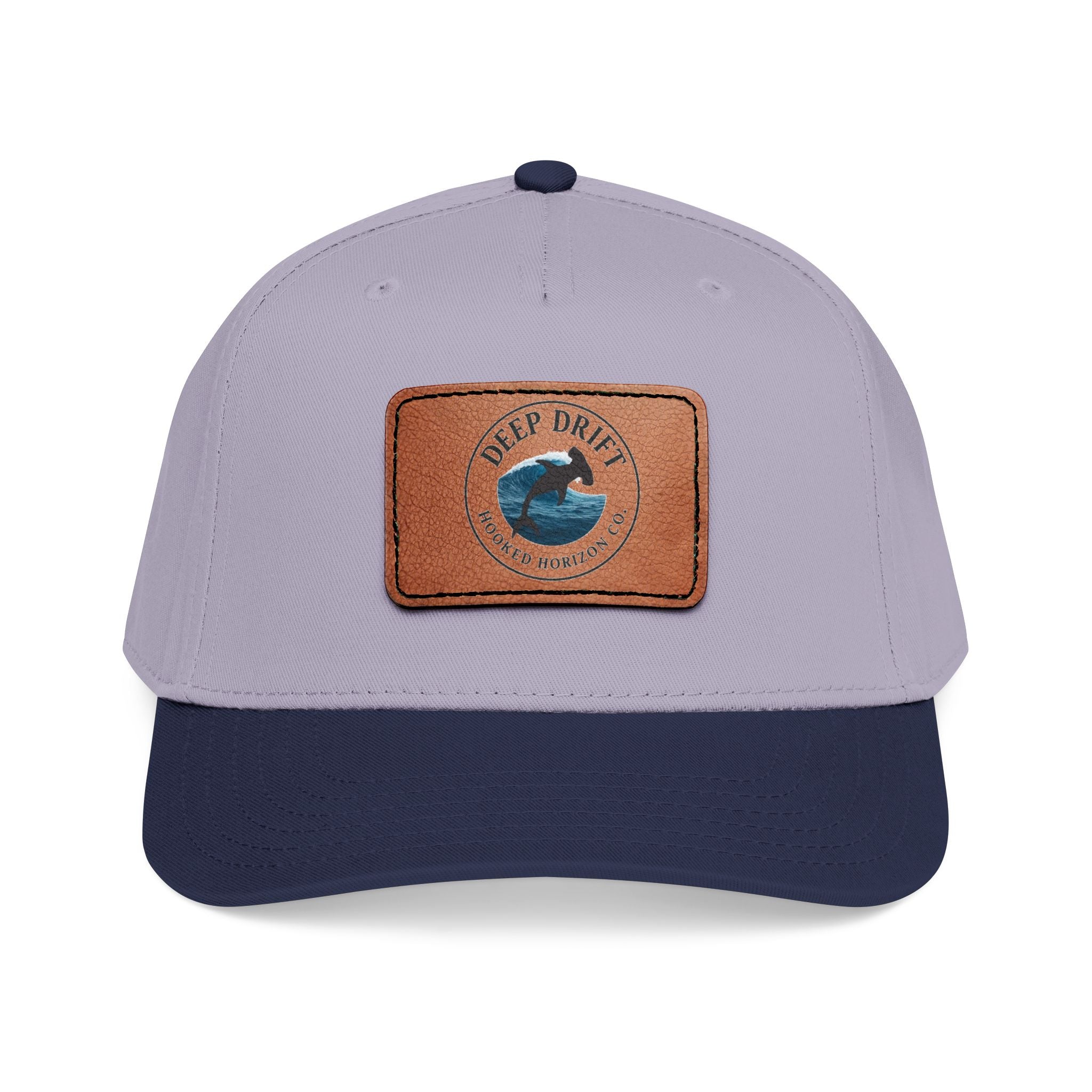 Deep Drift Leather Patch Baseball Cap — Hooked Horizon Co. Ocean Wave Logo, Multiple Color Variations