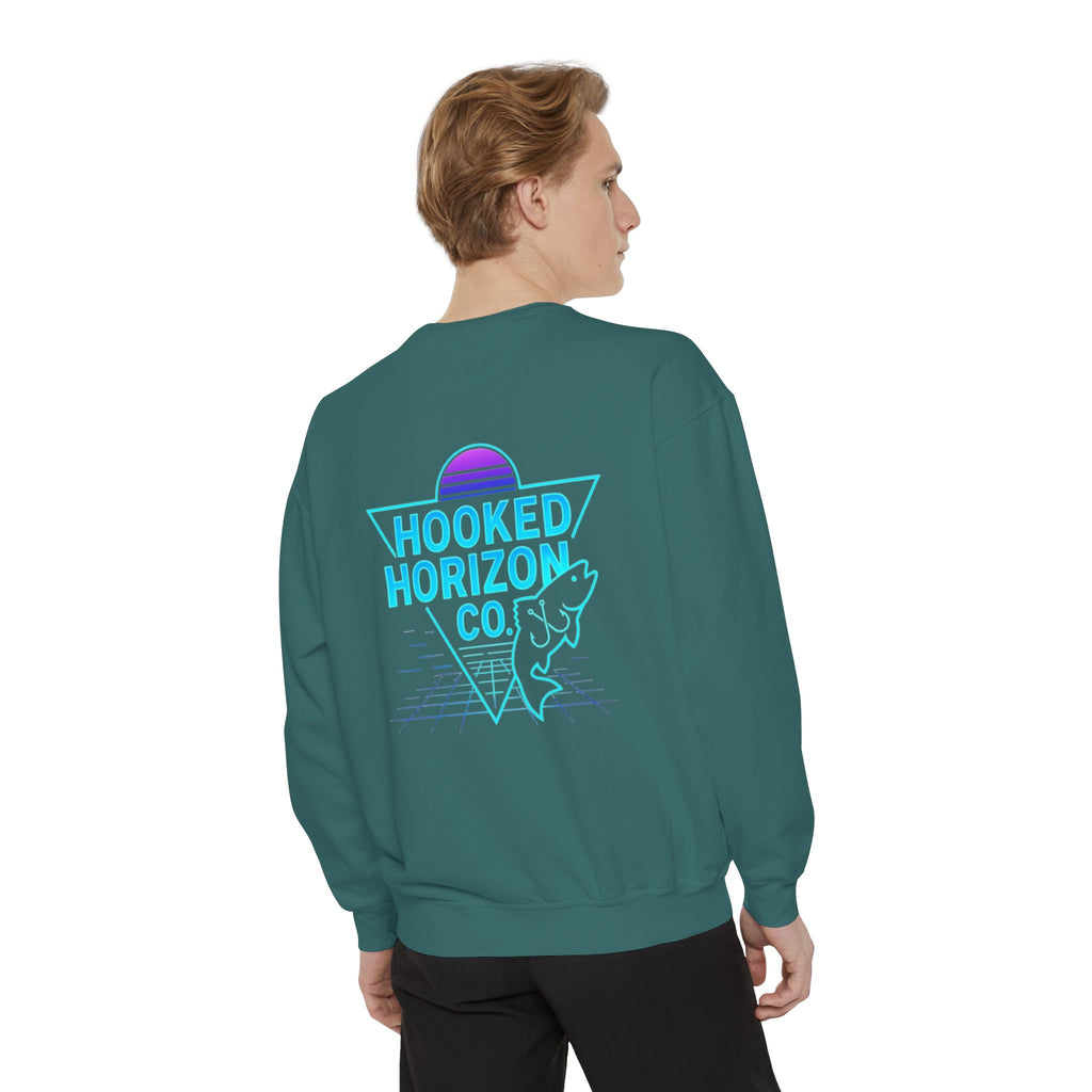 Vintage Vibes Grid Sweatshirt — "Hooked Horizon Co." Logo Pullover