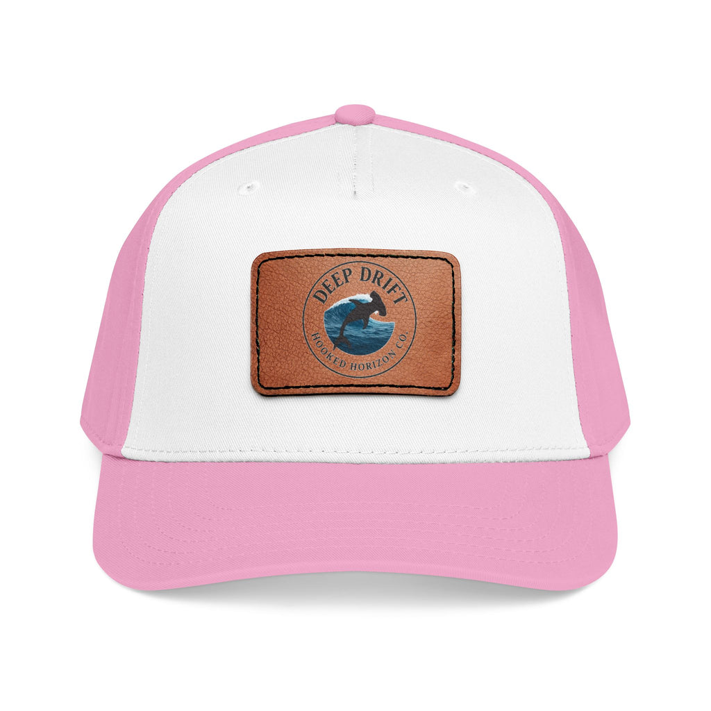 Deep Drift Leather Patch Baseball Cap — Hooked Horizon Co. Ocean Wave Logo, Multiple Color Variations