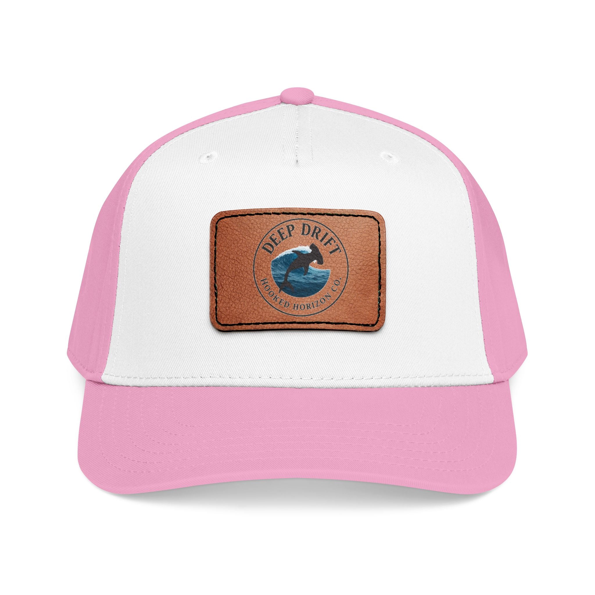 Deep Drift Leather Patch Baseball Cap — Hooked Horizon Co. Ocean Wave Logo, Multiple Color Variations