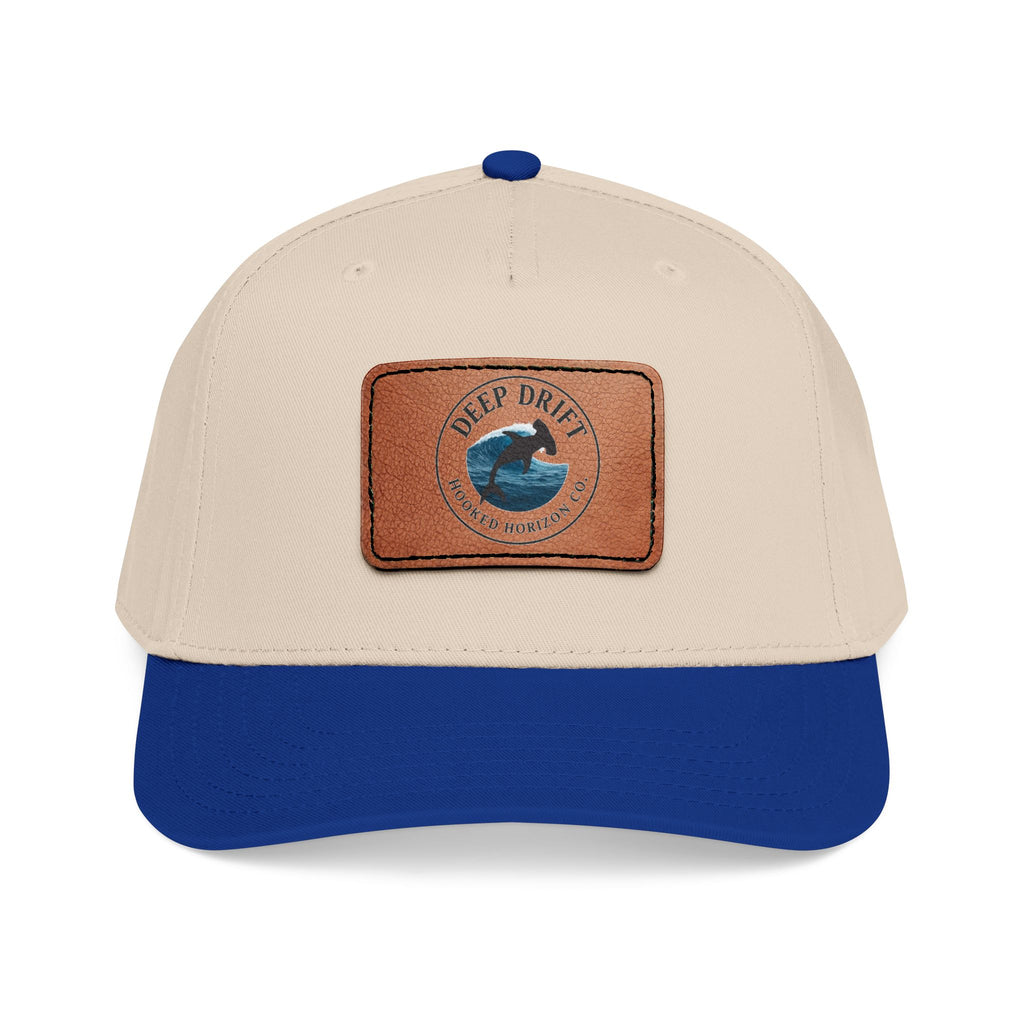 Deep Drift Leather Patch Baseball Cap — Hooked Horizon Co. Ocean Wave Logo, Multiple Color Variations