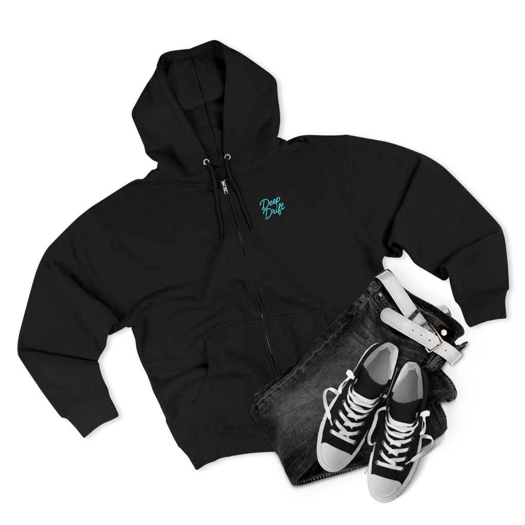 Wave & Sun Deep Drift– "Hooked By The Sea" Hooked Horizon Co. Unisex Zip Hoodie for Ocean Lovers, Nautical Fashion, Cool Weather Gear, Everyday Comfort, Perfect Gift