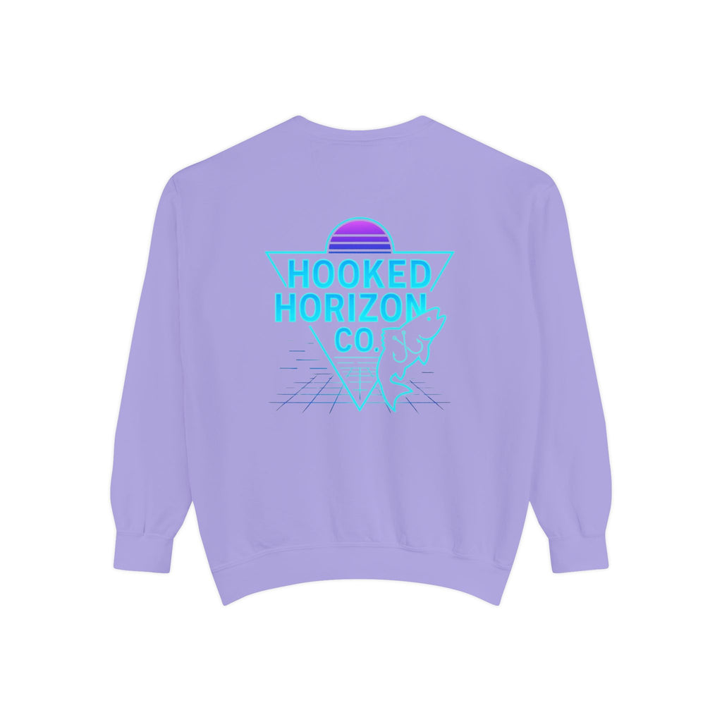 Vintage Vibes Grid Sweatshirt — "Hooked Horizon Co." Logo Pullover