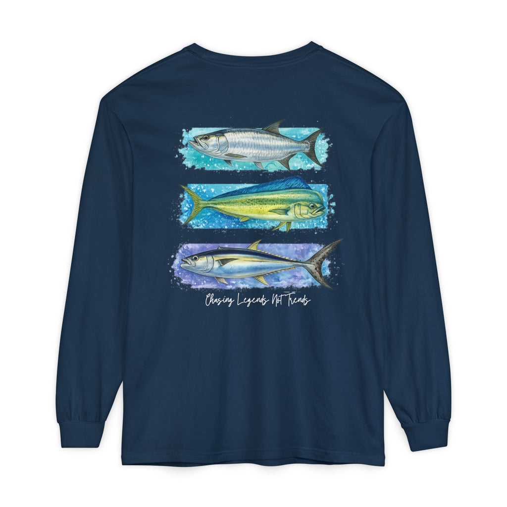 Chasing Legends Tarpon, Mahi Mahi, TunaSaltwater Fish Long Sleeve Tee — Hooked Horizon Co. Graphic Shirt