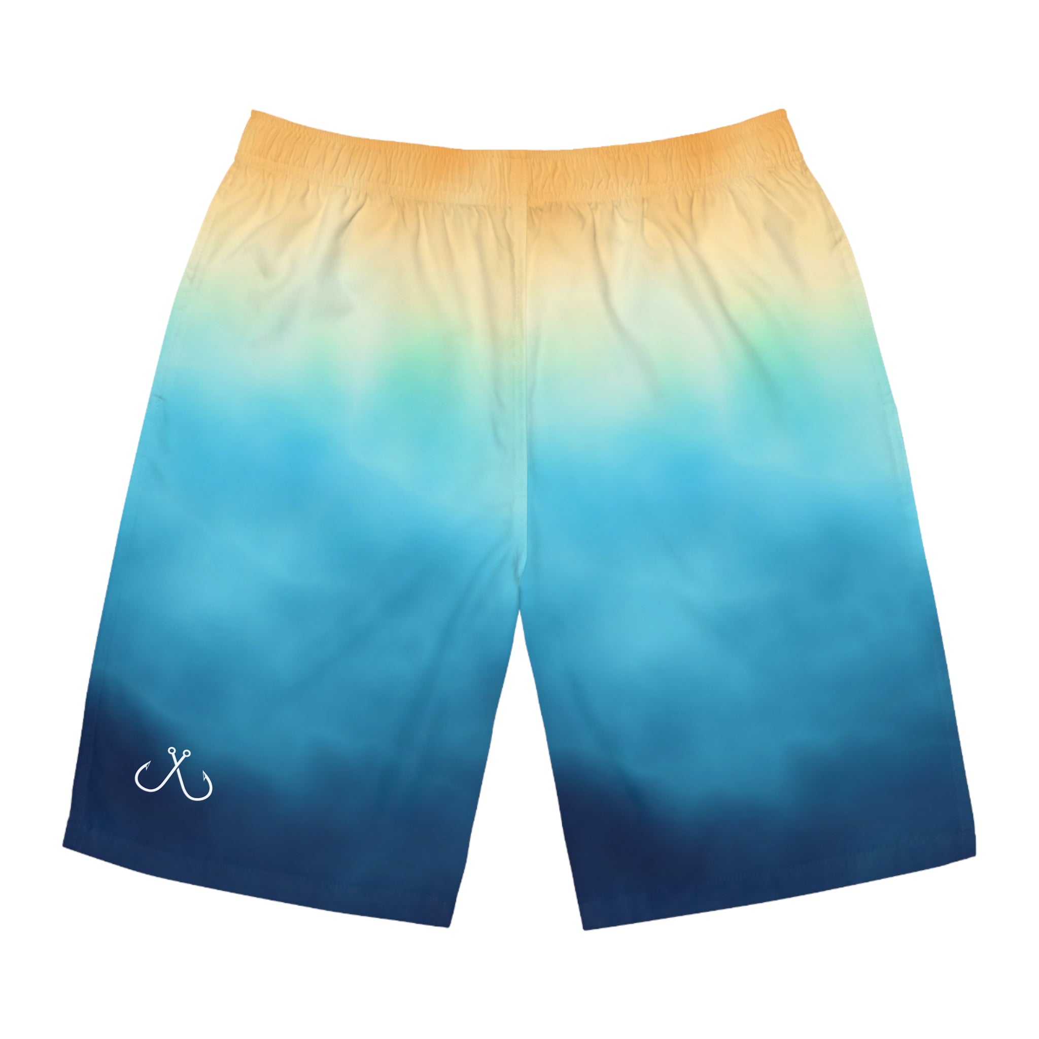 Bright Ombre Costal Vibes Men's Ocean-Inspired Board Shorts, Swimwear for Beach Days, Summer Vacations, Pool Parties, Surfing Attire, Water Sports