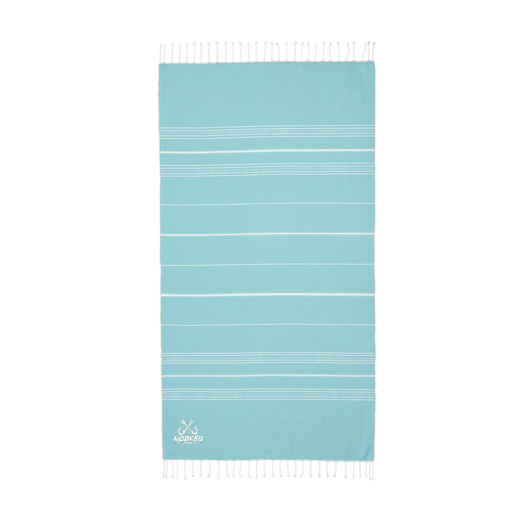 Hooked Horizon Co.  Classic Logo Cali Embroidered Stripe Throw Blanket — Lightweight Fringe Beach & Patio Blanket