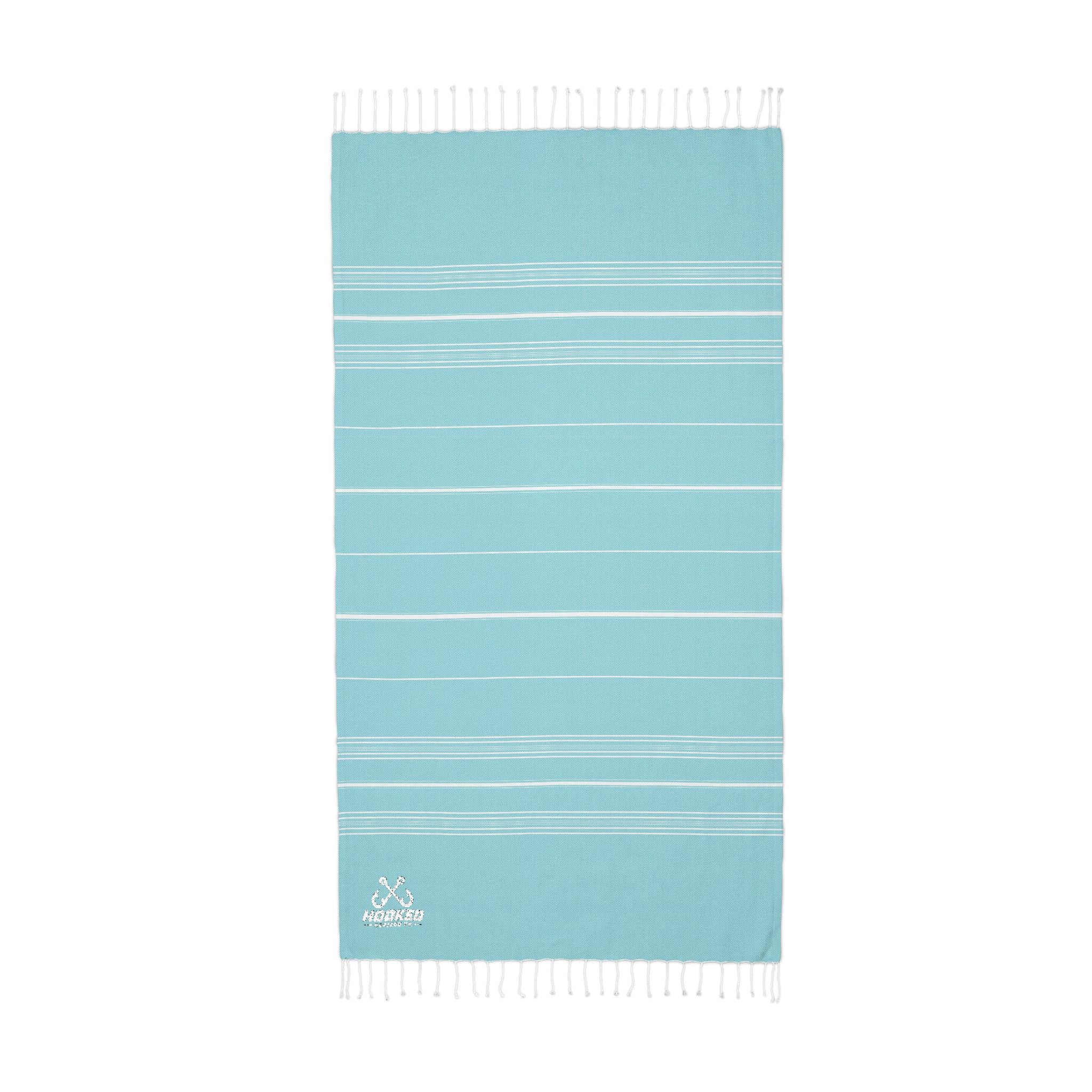 Hooked Horizon Co.  Classic Logo Cali Embroidered Stripe Throw Blanket — Lightweight Fringe Beach & Patio Blanket
