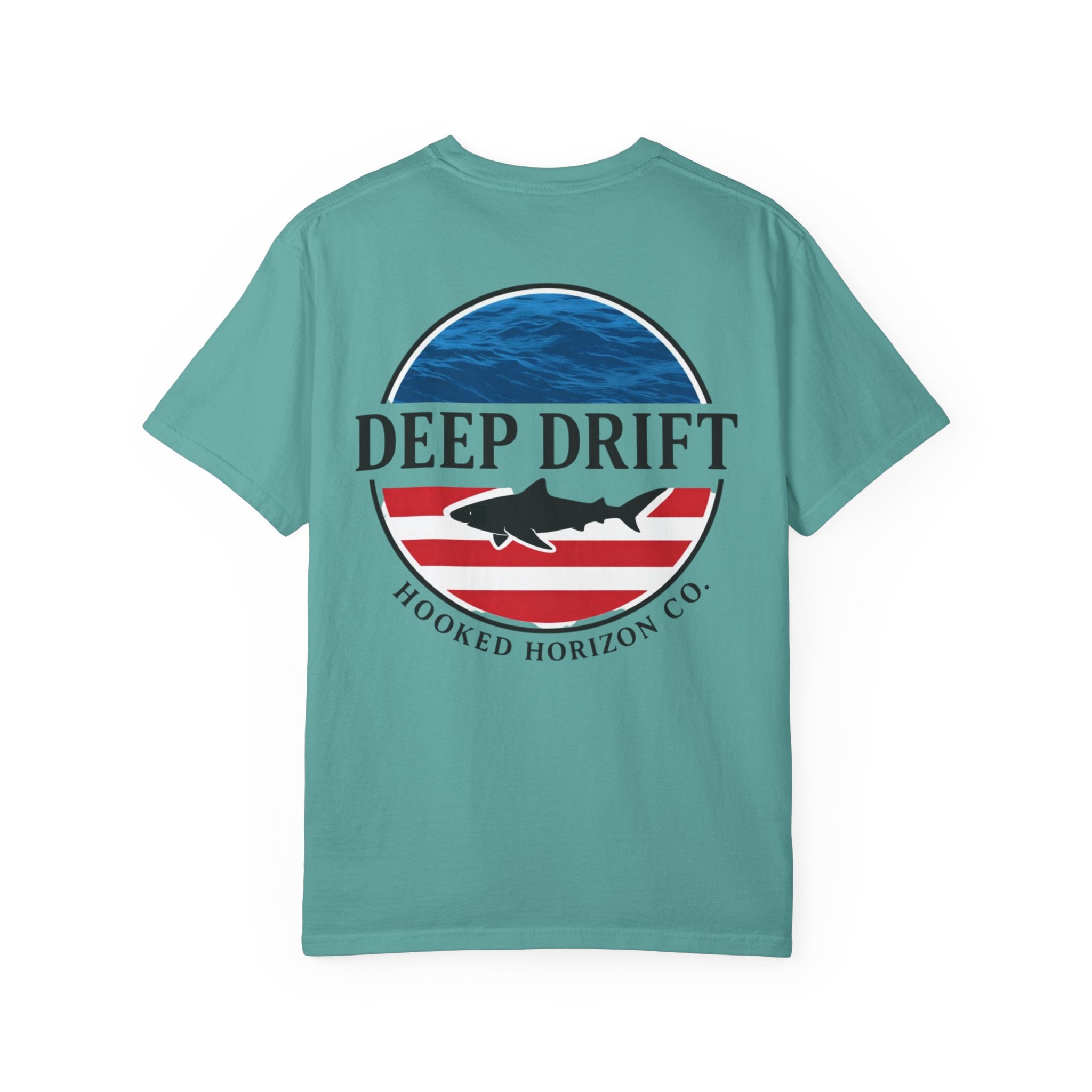 USA Deep Drift Fishing T-Shirt - RED, WHITE & BLUE Fishing Tee for Angler Lovers, Shark Lovers, Ocean Tee