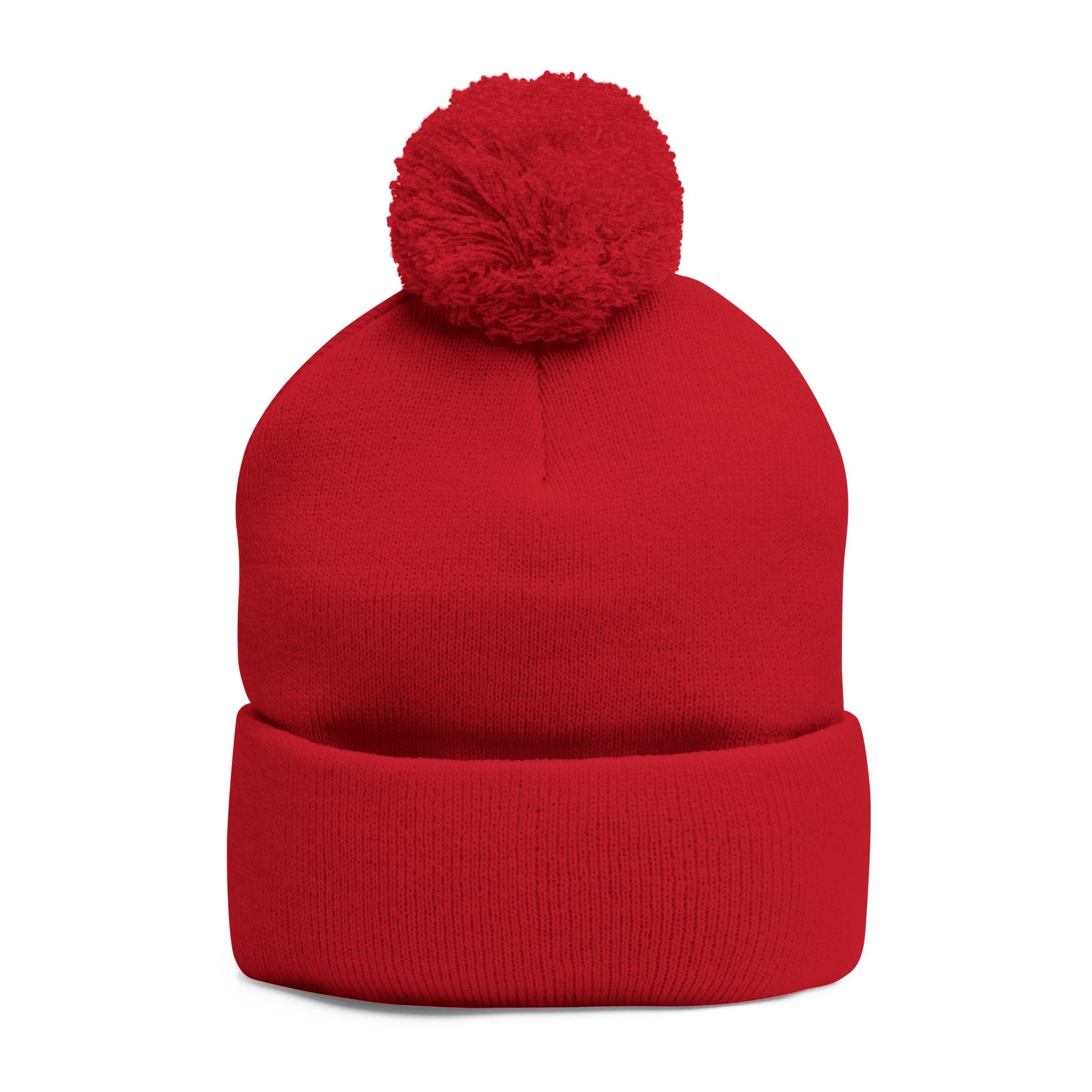 Hooked Horizon Co. Embroidered Pom-Pom Knit Cap — Cozy Grey Beanie with Multiple Color Variations