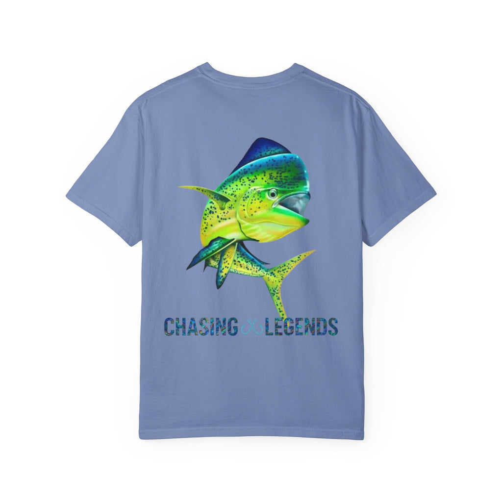 Mahi Mahi Hooked Horizon Co. — "Chasing Legends" Deep Drift Fishing Graphicishing Tee for Angler Lovers, Shark Lovers, Ocean Tee