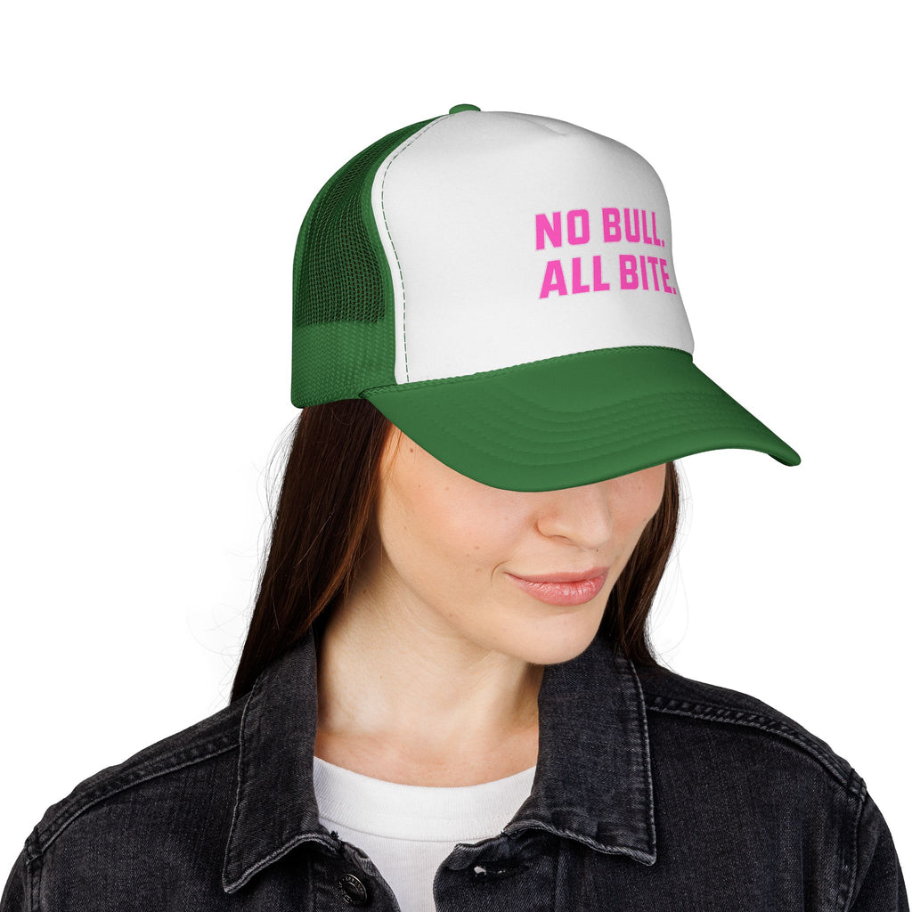 Pink No Bull All Bite Shark Trucker Cap — Fishing & Beach Hat