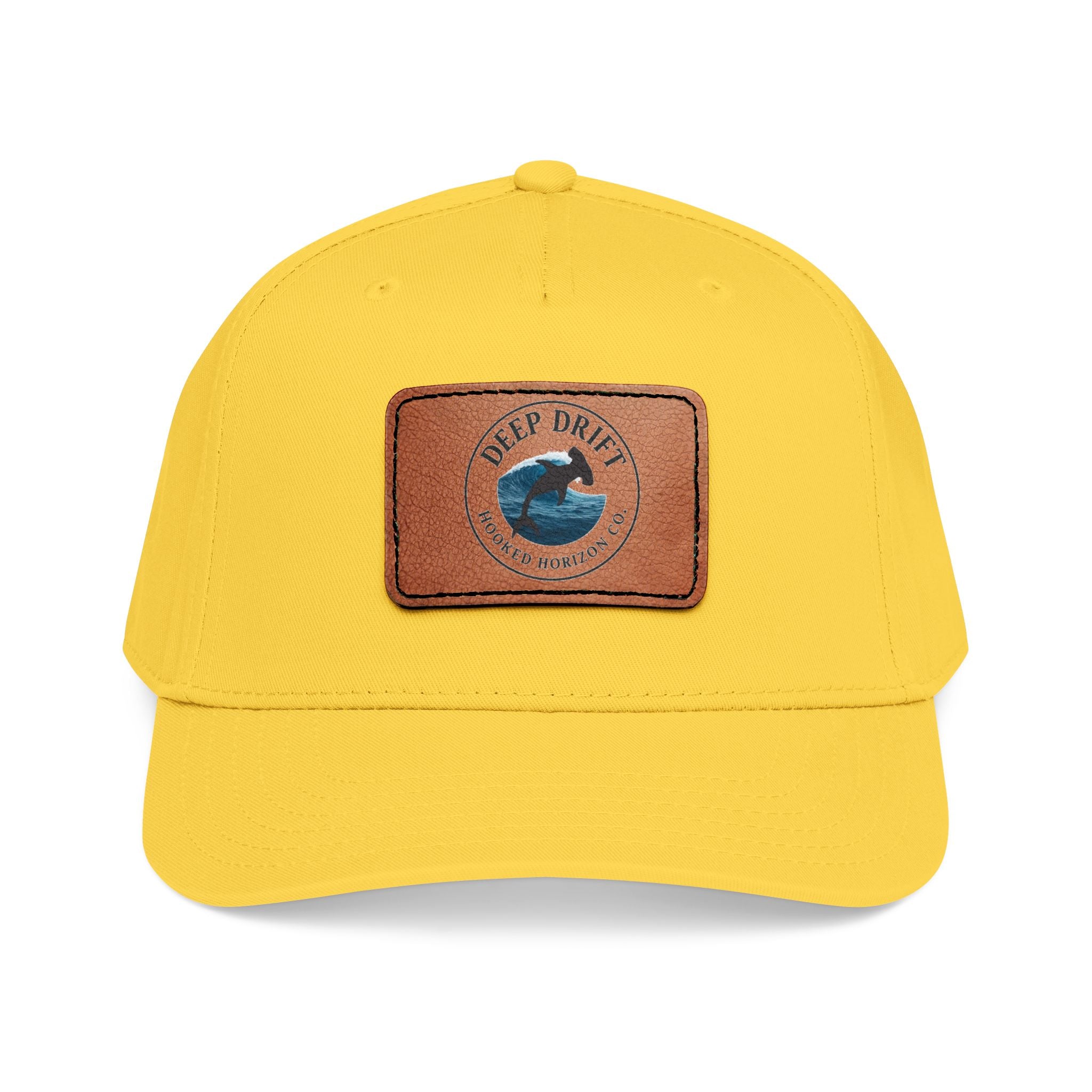 Deep Drift Leather Patch Baseball Cap — Hooked Horizon Co. Ocean Wave Logo, Multiple Color Variations