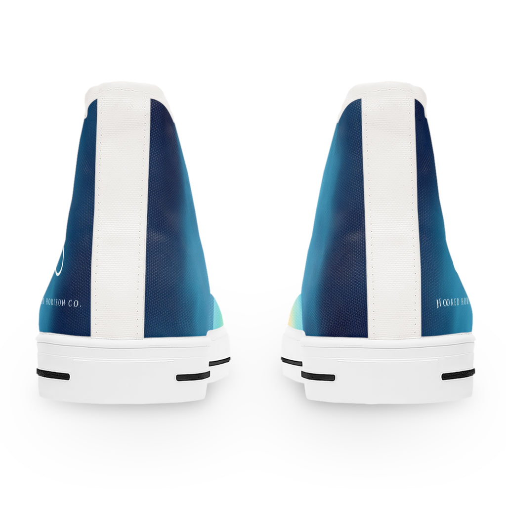 Blue Ombre Vibrant Gradient High Top Sneakers for Women, Trendy Footwear, Casual Style, Colorful Sneakers, Perfect for Spring, Summer Fashion