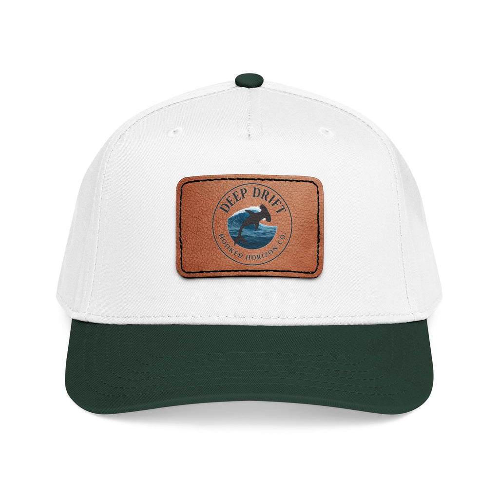 Deep Drift Leather Patch Baseball Cap — Hooked Horizon Co. Ocean Wave Logo, Multiple Color Variations