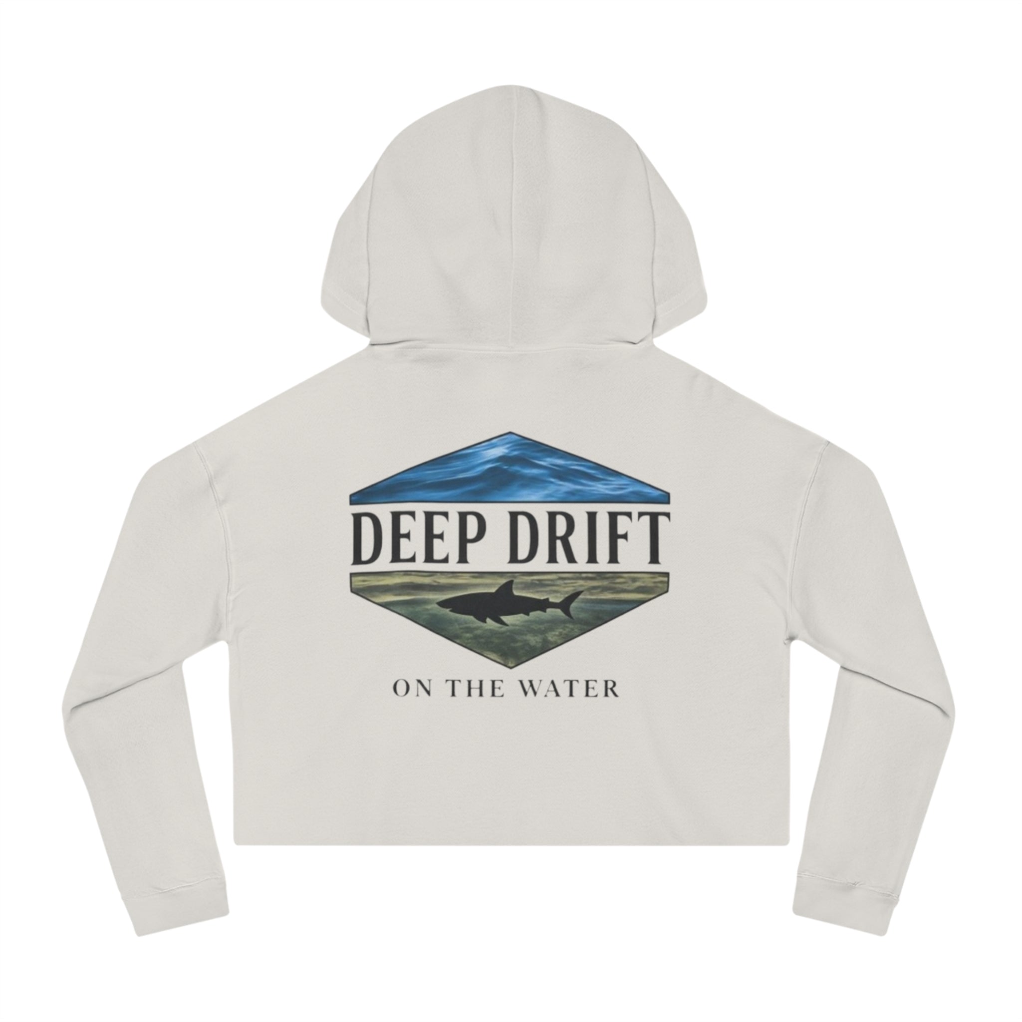 Shark Cropped Hoodie — "Deep Drift on the Water" Fishing Graphic