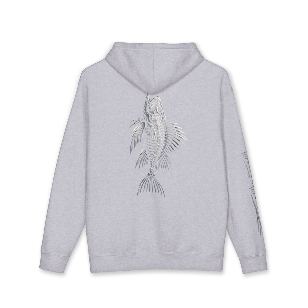 Lion Fish Skeleton Hoodie Hooked Horizon Co. — Minimal Skeletal Fish Back Graphic Hoodie, Multiple Color Variations